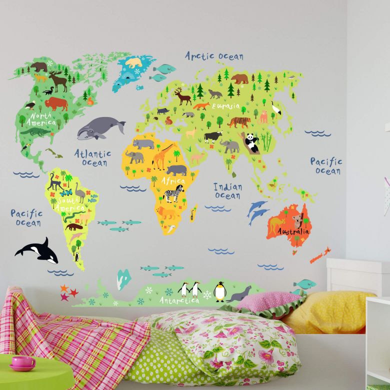 Wall-Art Wandtattoo shoppen online (1 St.) - Englisch«, Jelmoli-Versand | Weltkarte »Tiere