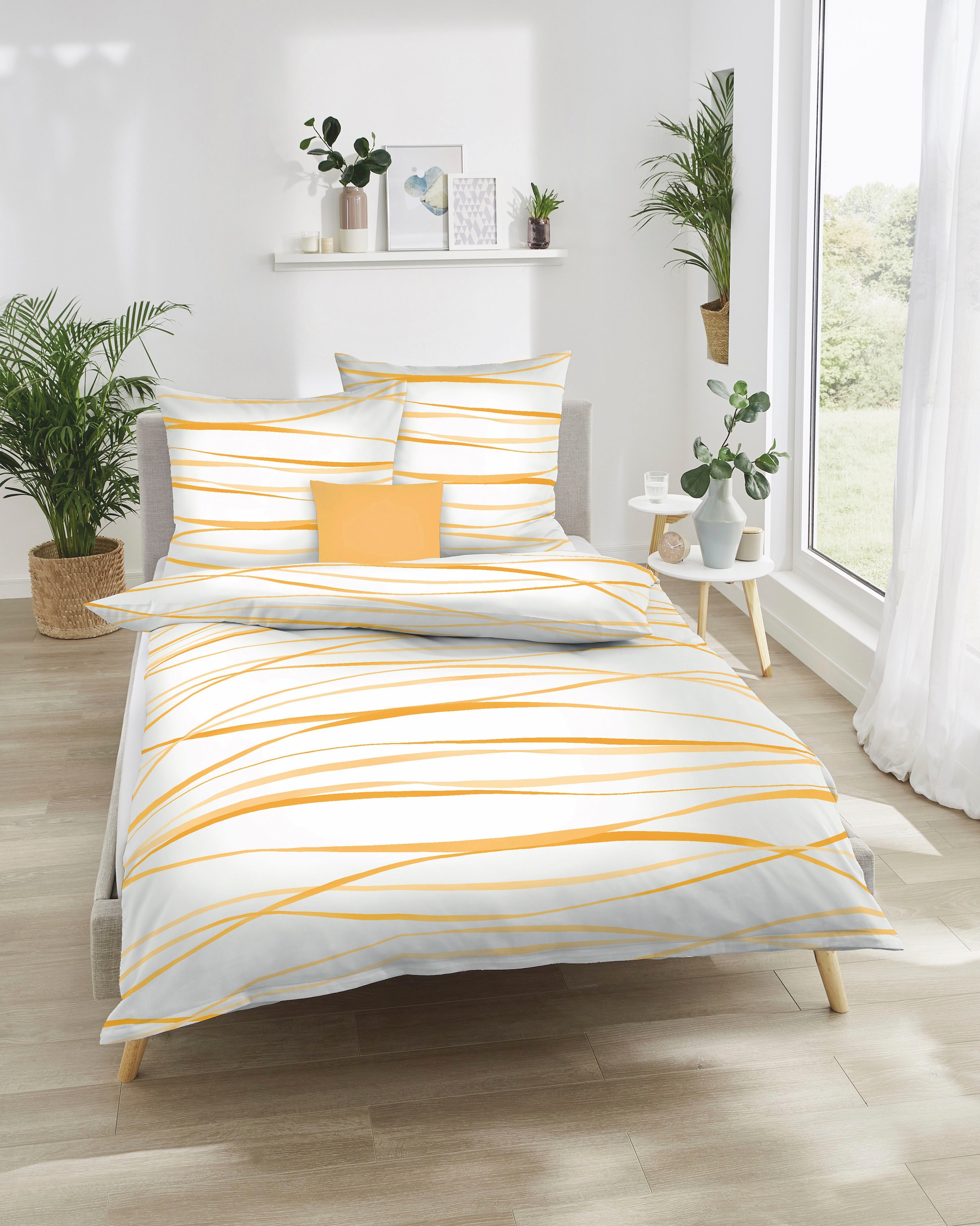 Kaeppel Bettwäsche "MOTION, IN GR. 135X200, 155X220 ODER 200X200 CM, MIT REIßVERSCHLUSS" 2 Stk. aus Baumwolle, mit feinen Wellenlinien, wahlweise mit Wendeoptik