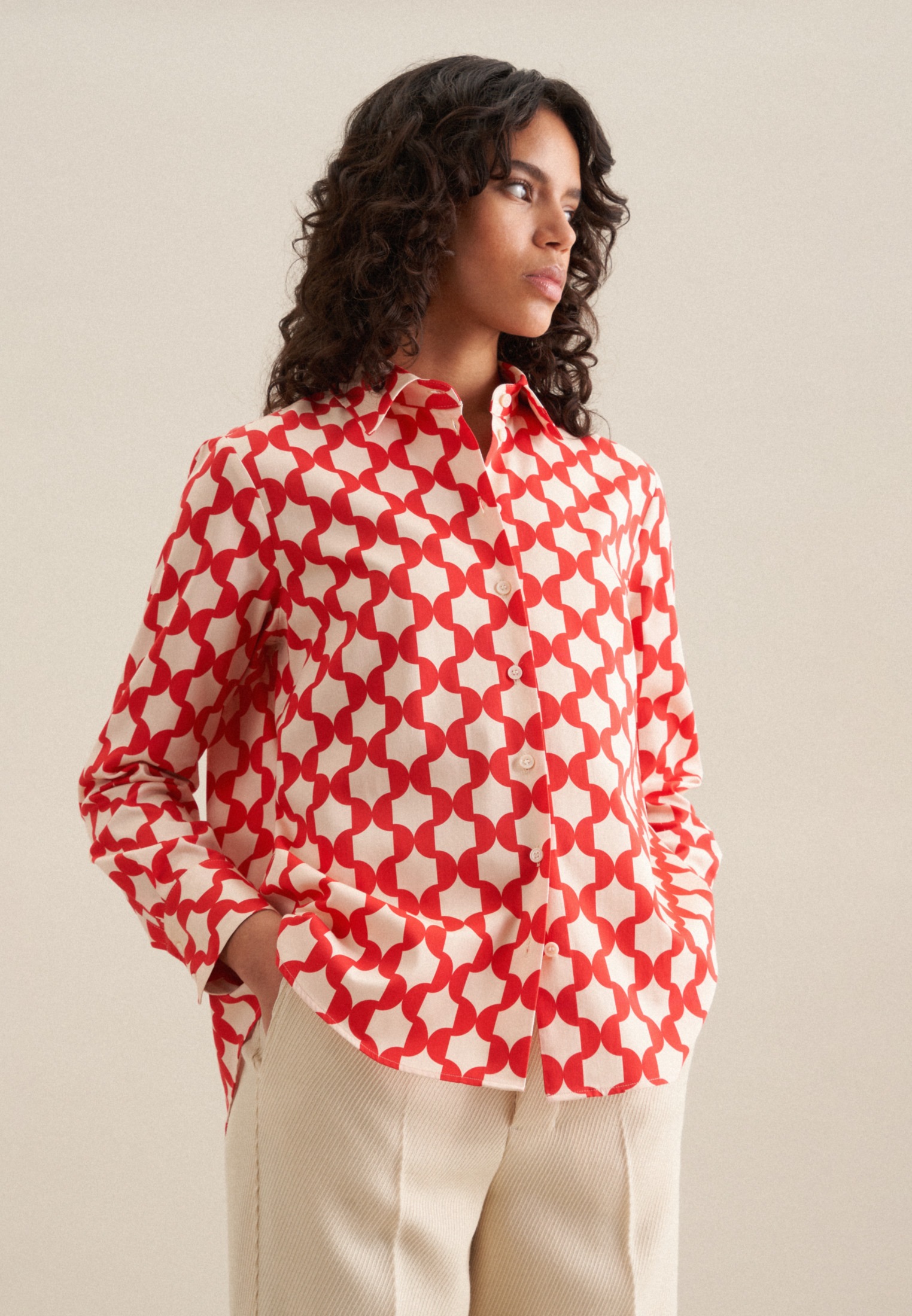 seidensticker Hemdbluse »Schwarze Rose« Langarm Kragen Geometrische Muster
