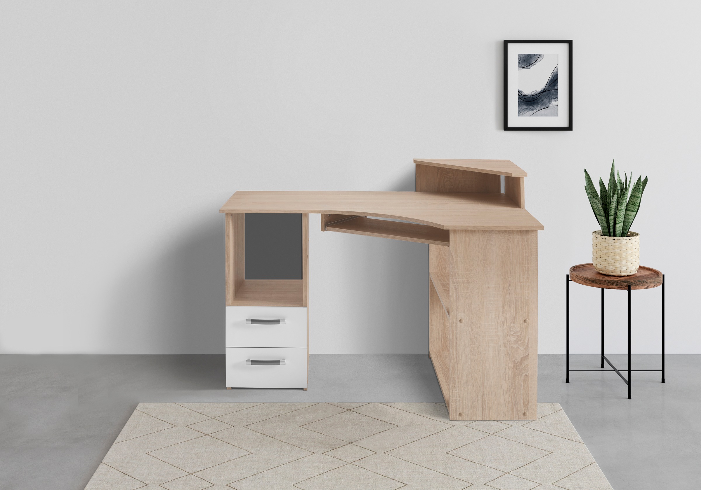 VOGL Möbelfabrik Schreibtisch »Sam«, Eckschreibtisch, Tastaturauszug, Monitoraufsatz & opt. Towerfach