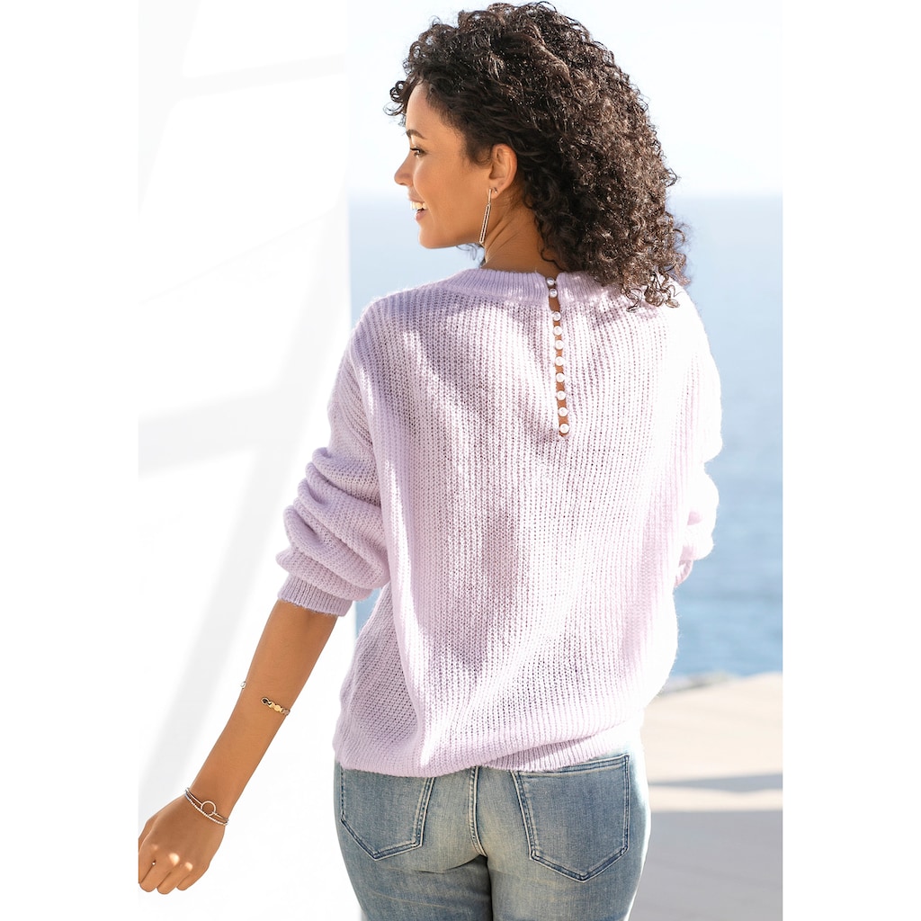 LASCANA V-Ausschnitt-Pullover, mit Zierperlen im Rücken, eleganter Strickpullover