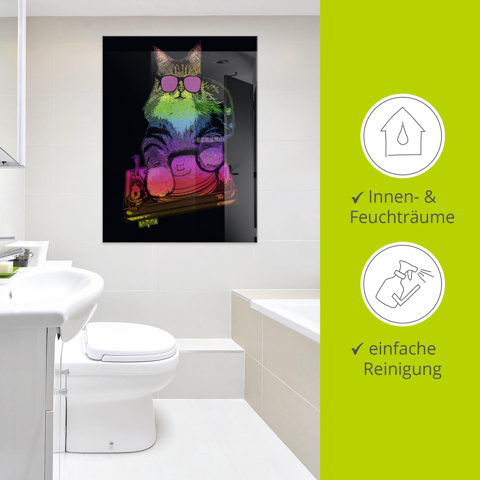 Artland Glasbild »Witzige DJ Katze Party Musik«, Humor, (1 St.), in verschiedenen Grössen