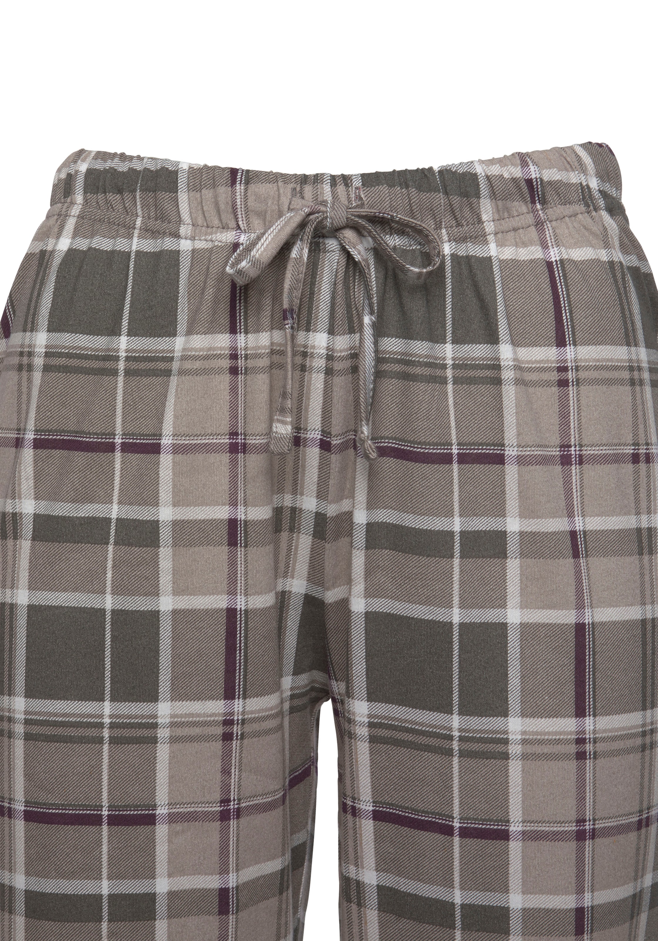 LASCANA Pyjama, (2 tlg.), mit Flanellhose im Karomuster