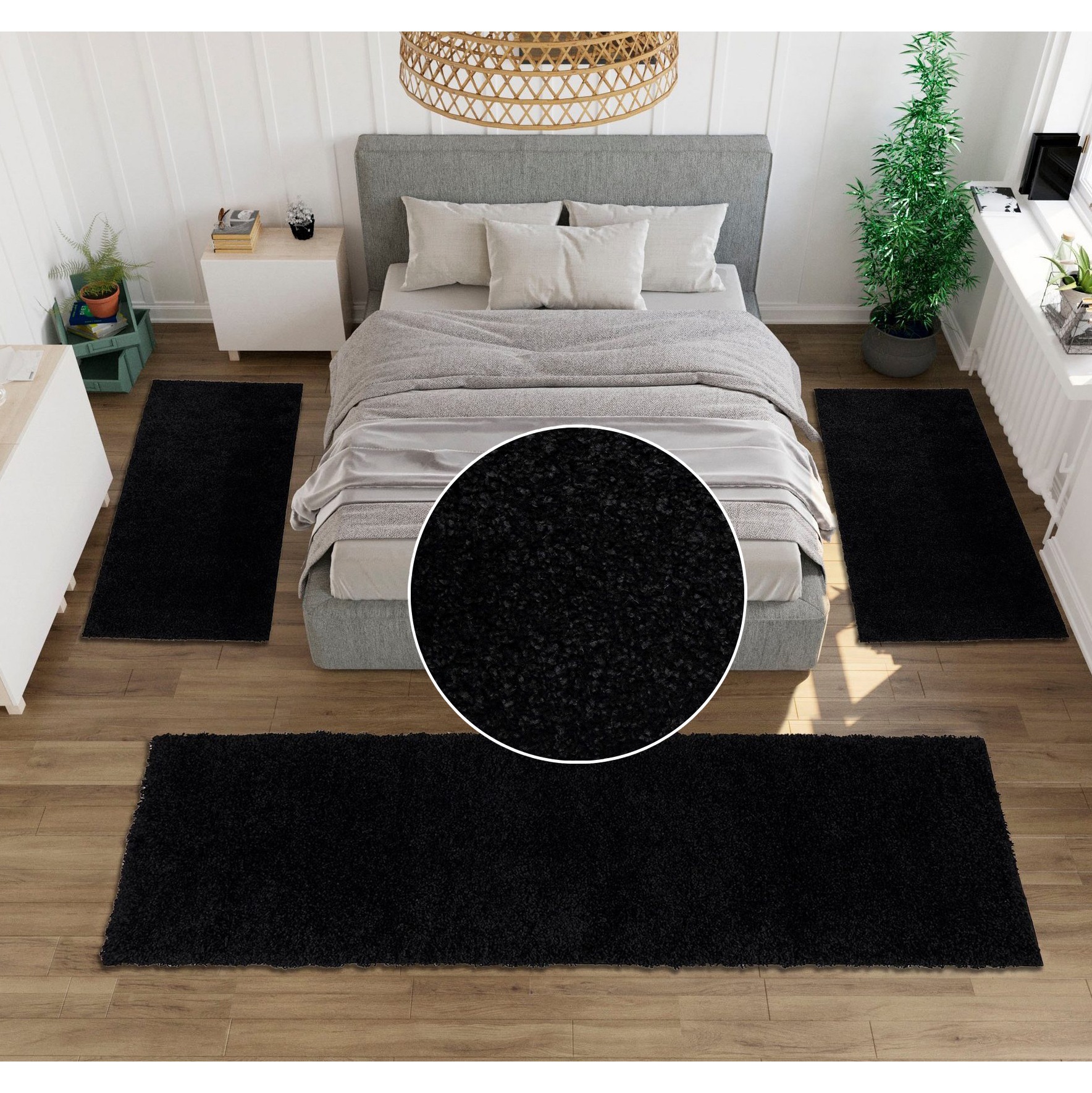OTTO home Bettumrandung "Shaggy 30" Höhe 30 mm 3 tlg. gewebt, 2- oder 3-teilig, Bettvorleger, Läufer-Set, Uni-Farben