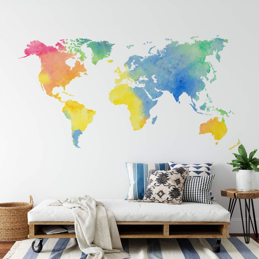 Wall-Art Wandtattoo St.) (1 »Aquarell Jelmoli-Versand | online kaufen Weltkarte Regenbogen«