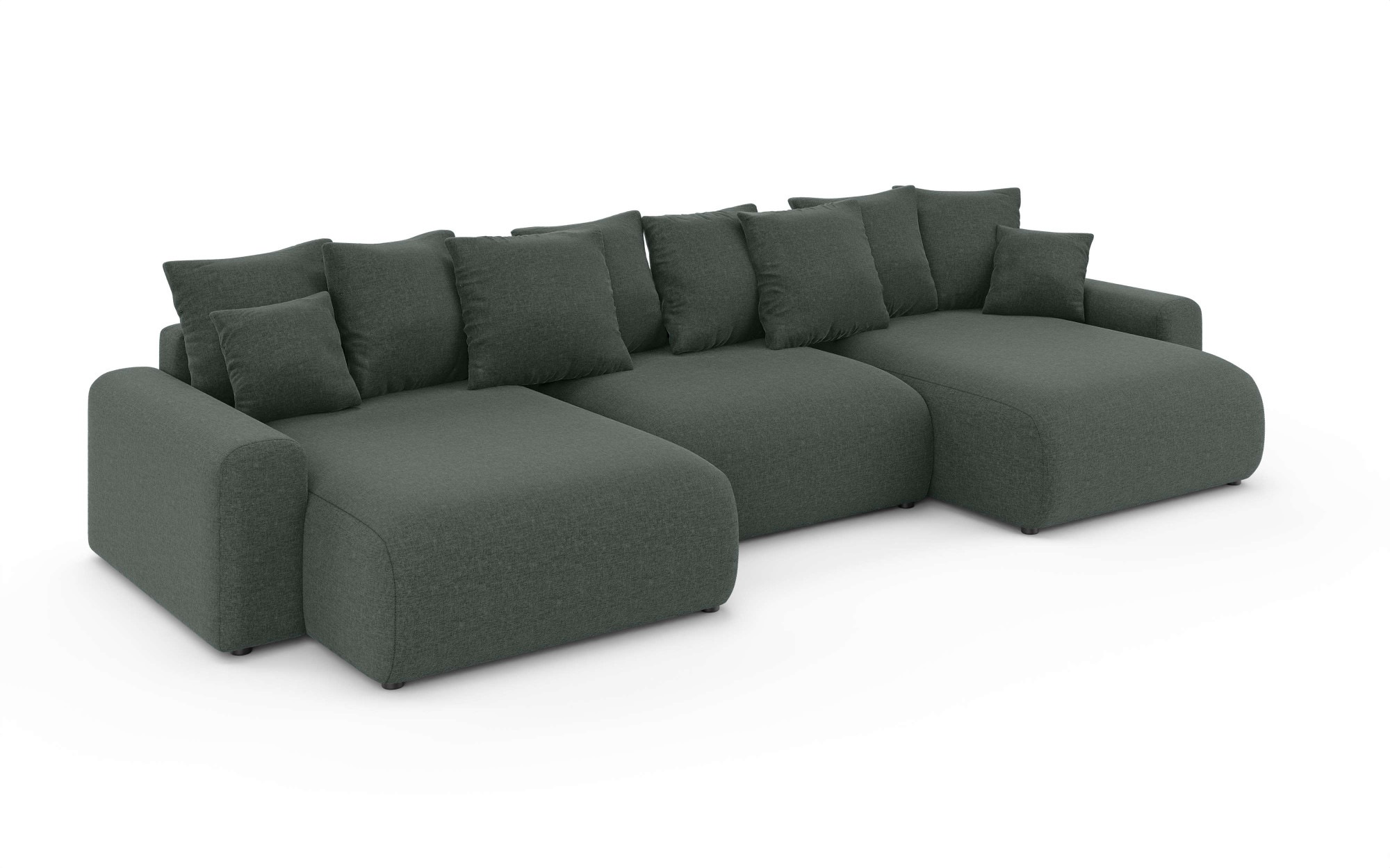 Home affaire Wohnlandschaft »LAKESIDE mit Bettfunktion und Bettkasten, Masse B/T/H: 332,5/142/84 cm«, U‑Form mit vielen Kissen und Wellenunterfederung