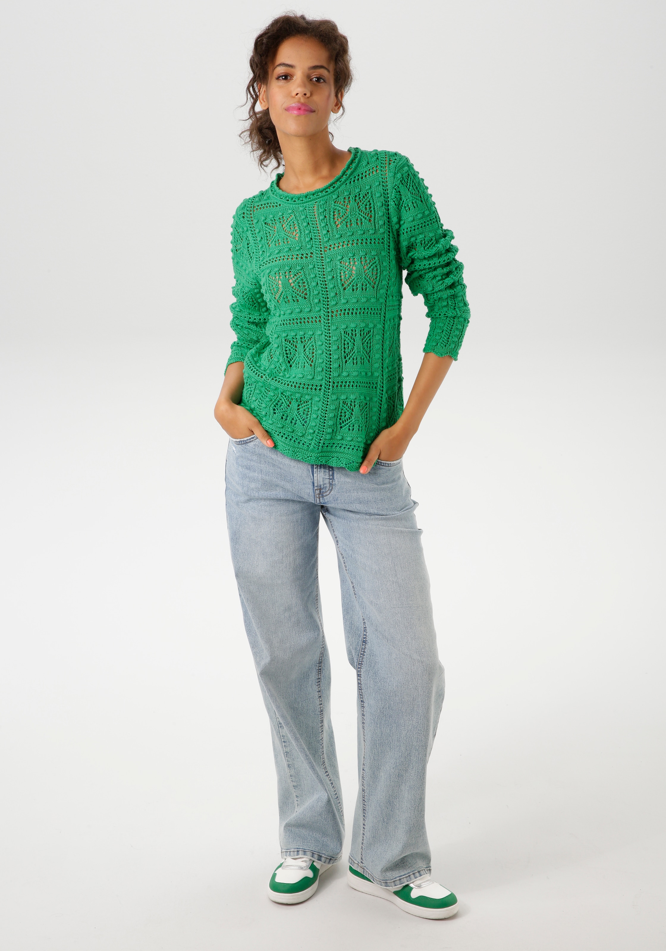 Aniston CASUAL Strickpullover, im attraktiven Ajour-Muster-Mix