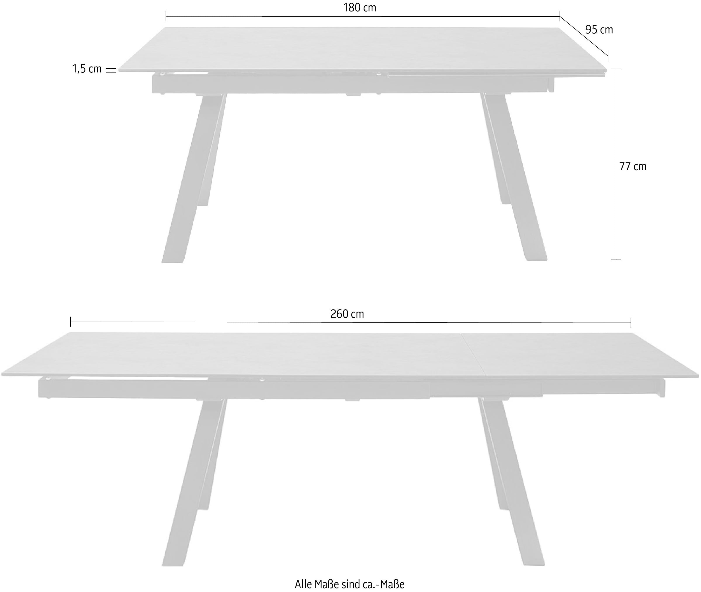 MCA furniture Esstisch »TOBAGO Auszugtisch 180-260 cm«, (Einzelstück), Keramik,Edelstahl,Stirnauszug,ausziehbar,Tischplatte 13 mm