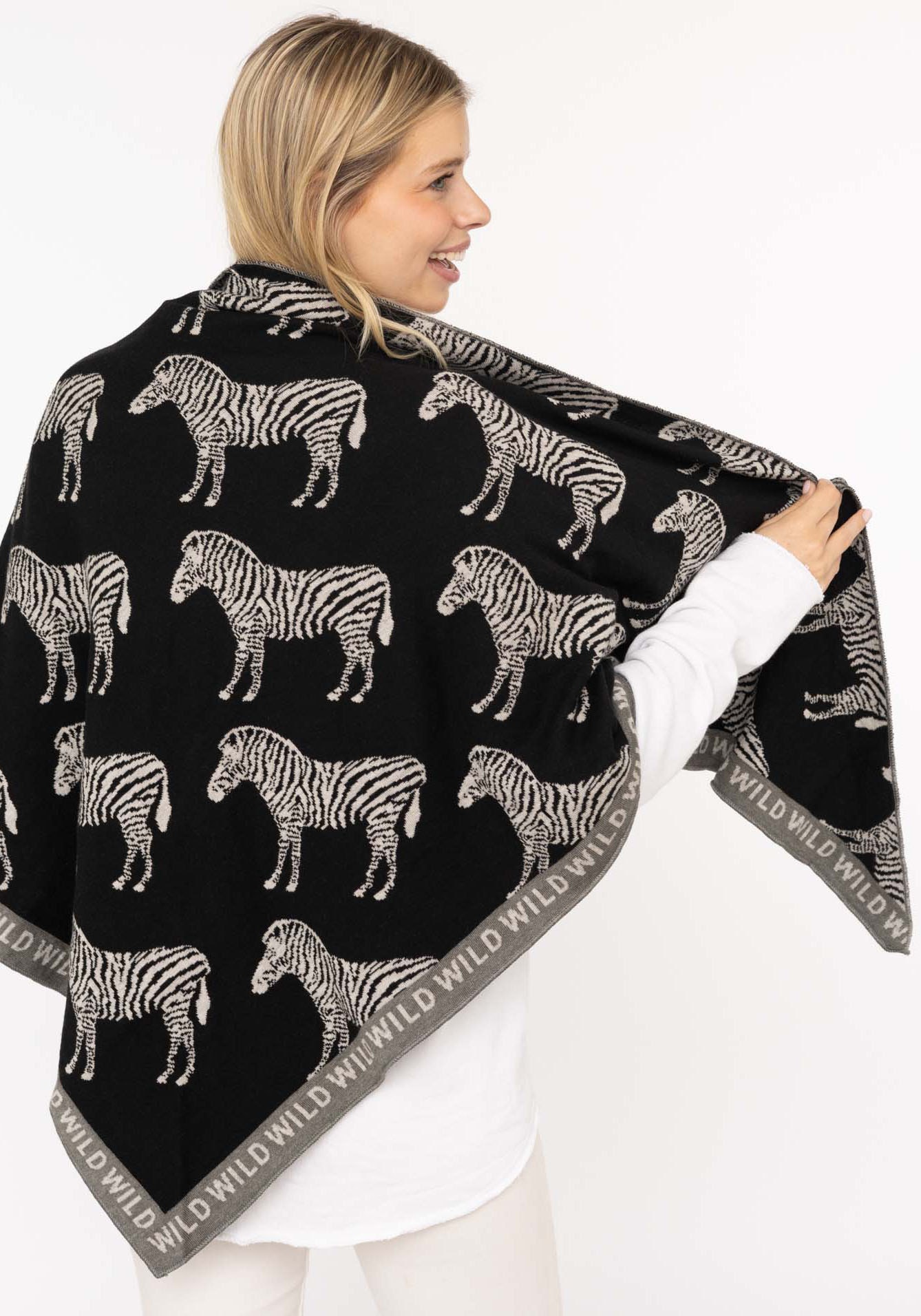 Zwillingsherz Dreieckstuch, Feinstrick, Animal-Print, Statement