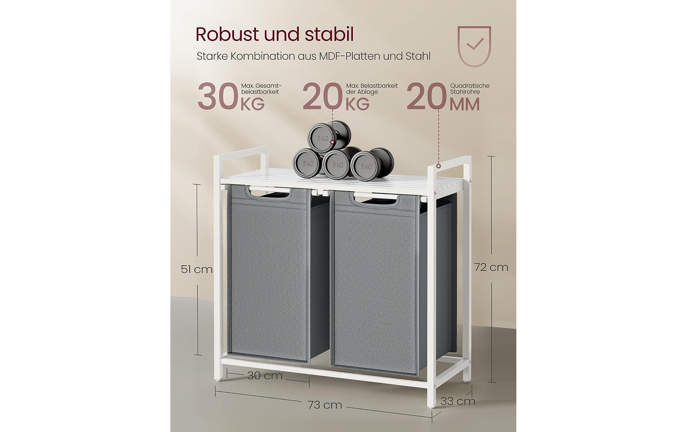 VASAGLE Wäschekorb »mit Ablage 2 x 46 l, Grau/Weiss«