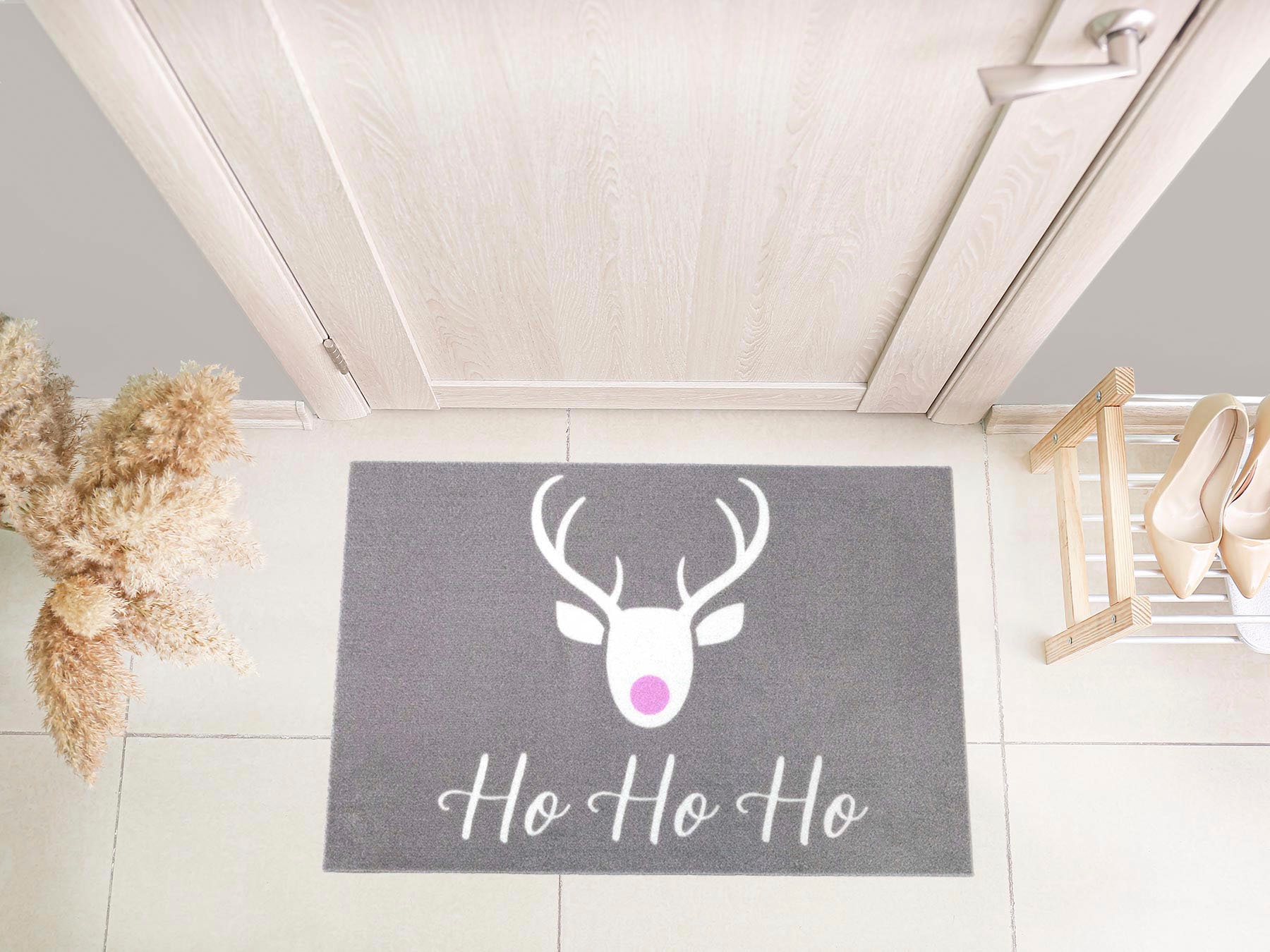 Primaflor-Ideen in Textil Fussmatte »VELVET - HOHOHO, Made in Belgium«, rechteckig, 5 mm Höhe, Schmutzfangmatte, Weihnachten, mit Spruch, waschbar, rutschhemmend