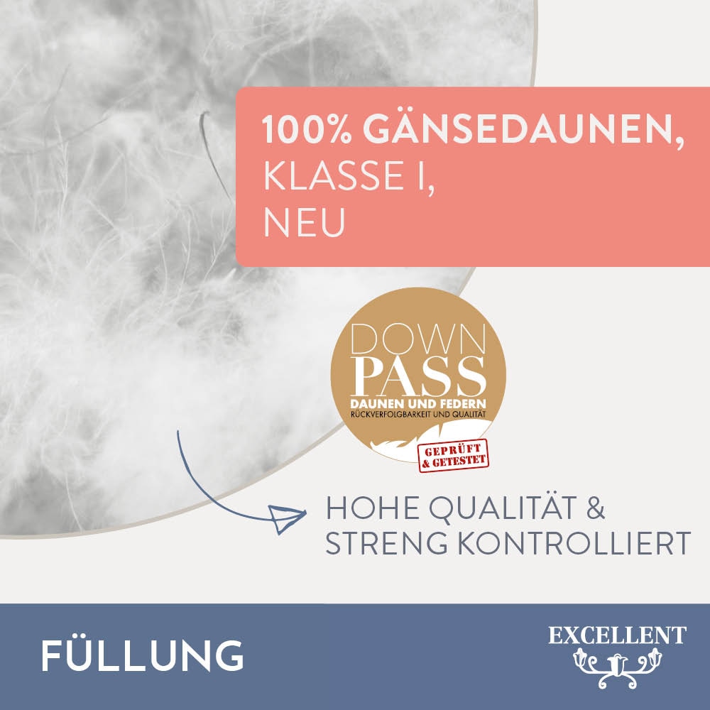 Excellent Gänsedaunenbettdecke »Davos, Bettdecken für Sommer und Winter, Decke«, polarwarm, Füllung 100% Gänsedaunen, Bezug 100% Baumwolle, (1 St.), Bettdecke 135x200 cm, 155x220cm und weitere Grössen, Made in Germany