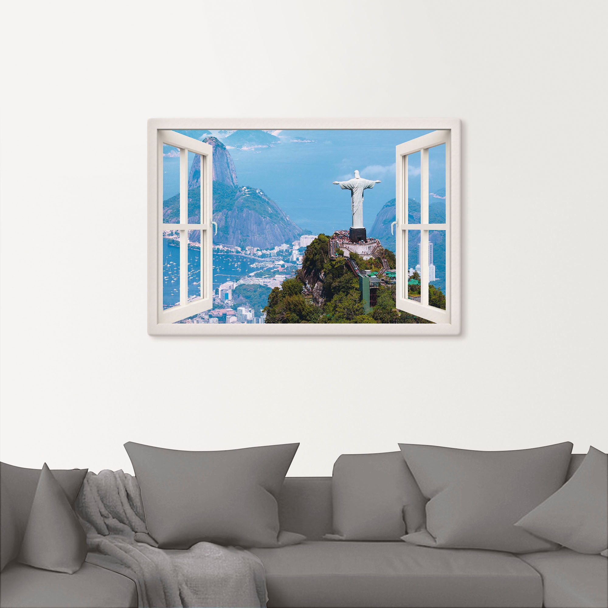 Artland Leinwandbild »Rio de Janeiro mit Cristo, weiss«, Gebäude, (1 St.), auf Keilrahmen gespannt