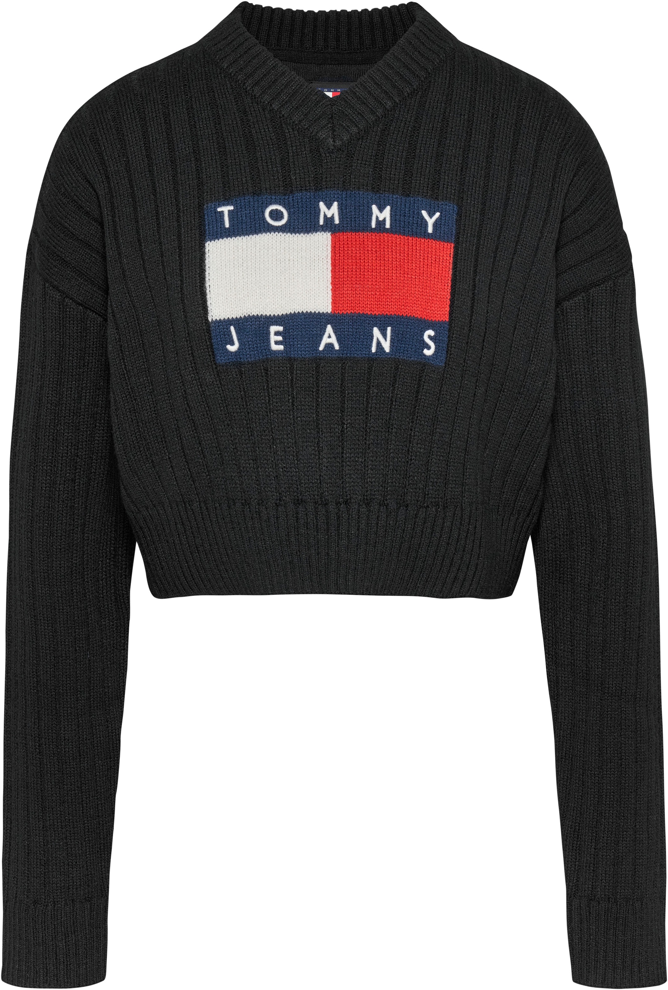 Tommy Jeans Strickpullover »TJW VNCK CENTER FLAG SWEATER EXT«, mit Tommy Jeans Center Logo-Flag