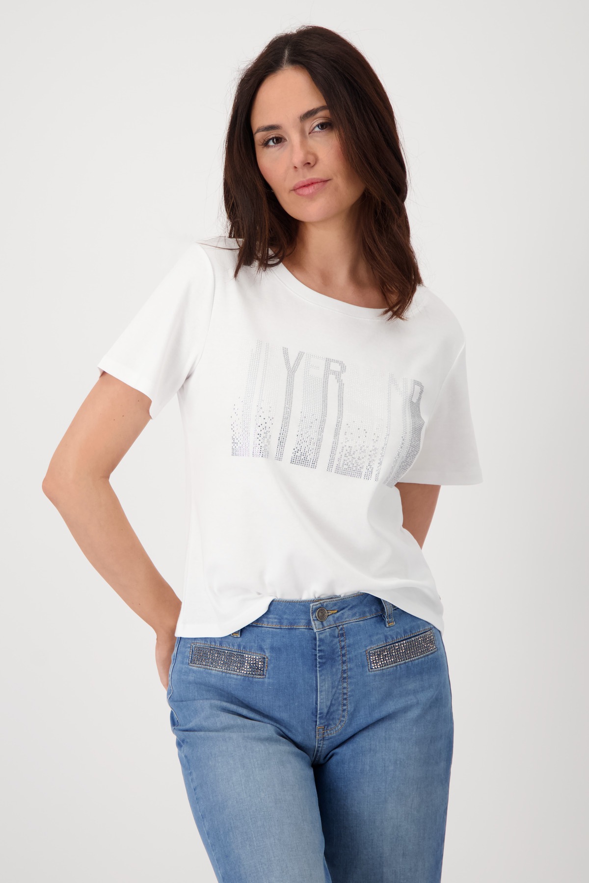 Monari Rundhalsshirt mit Glitzersteinchen