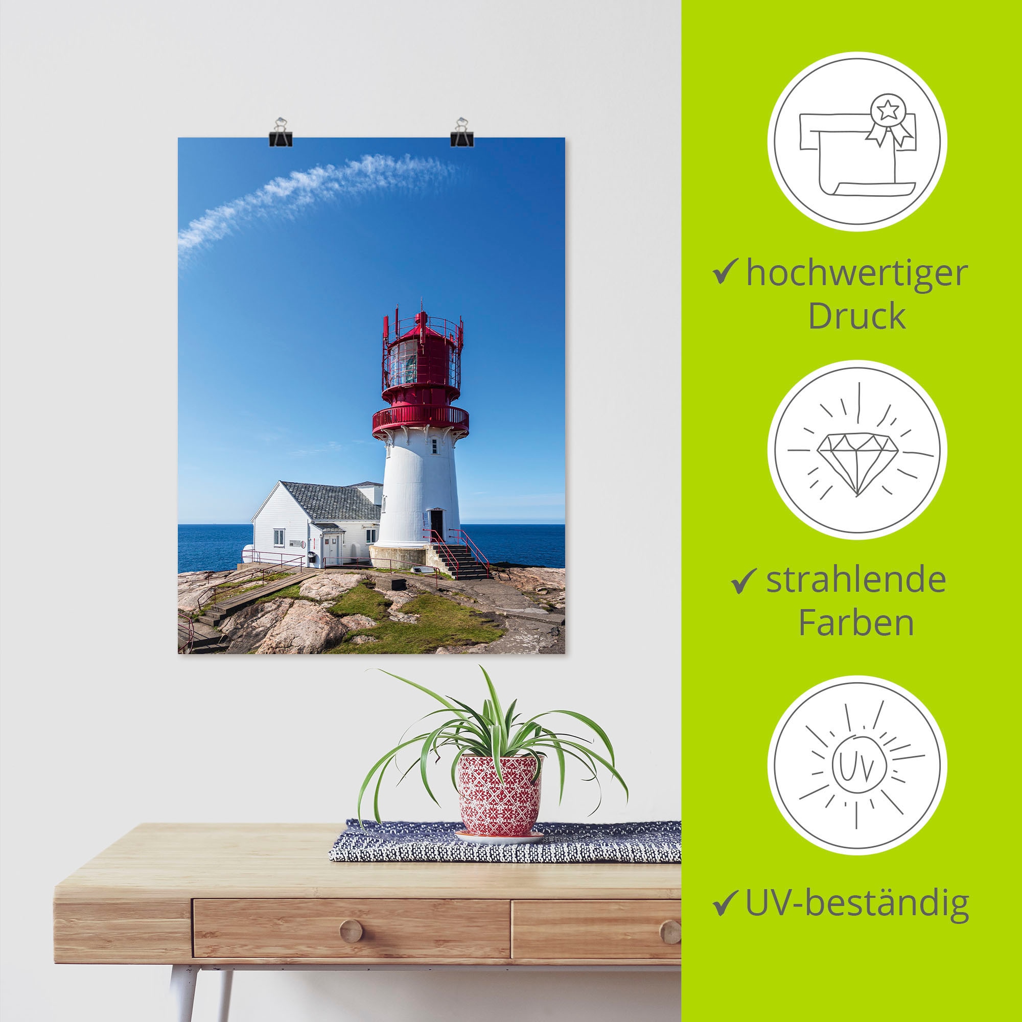 Artland Wandbild »Leuchtturm Lindesnes Fyr in Norwegen«, Gebäude, (1 St.), als Alubild, Leinwandbild, Wandaufkleber oder Poster in versch. Grössen