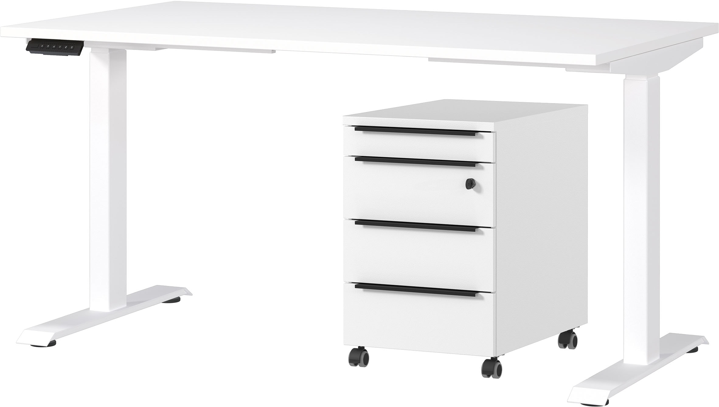 GERMANIA Büromöbel-Set »Mailand, inkl. Schreibtisch (elektr. höhenverstellbar) & Rollcontainer« 2 Stk. tlg. Breitenvariante wählbar (140-180 cm), Made in Germany