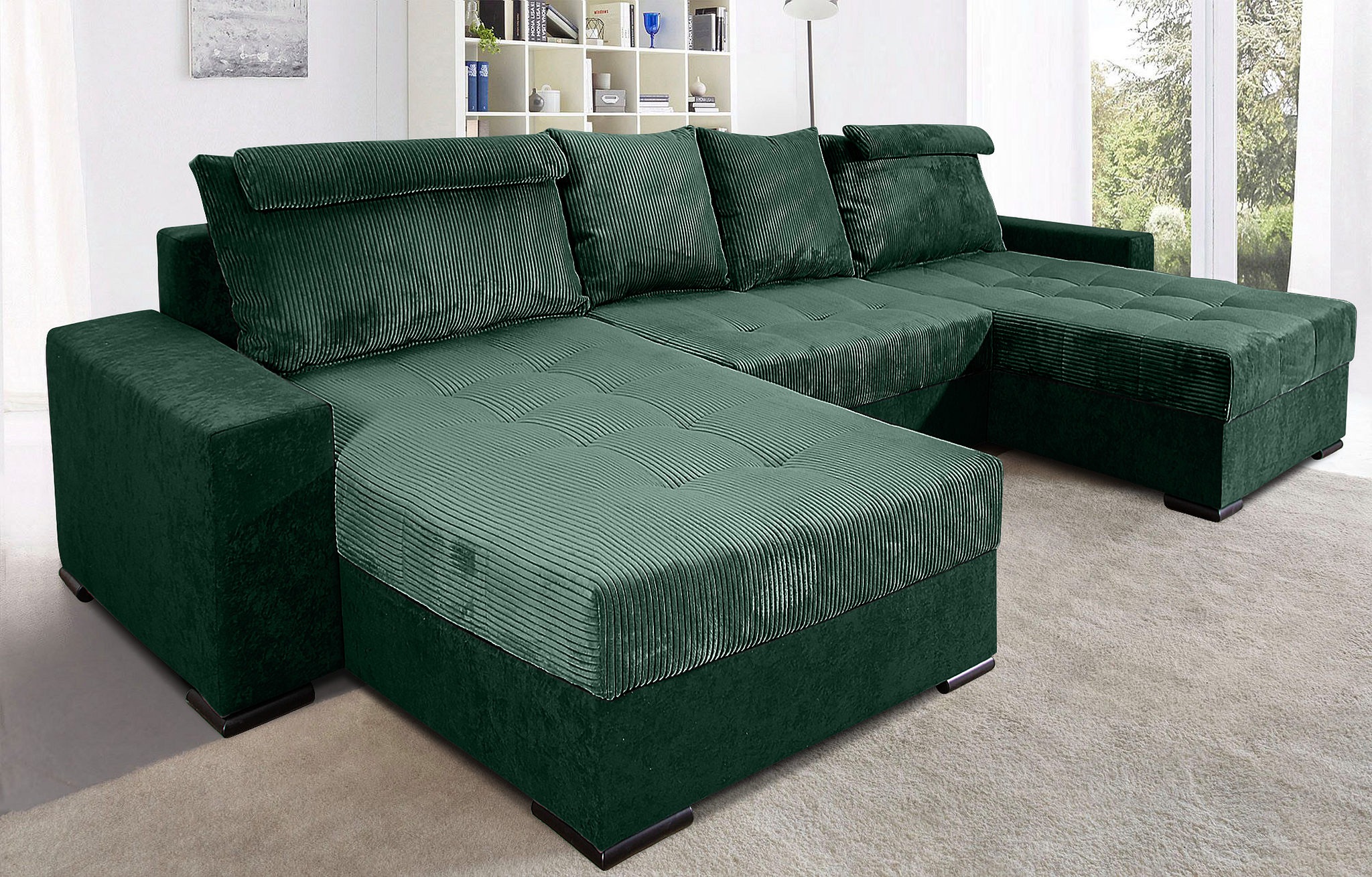 COLLECTION AB Wohnlandschaft »Josy XXXL-Relax U-Form, B: 352 cm«, mit Bettfunktion, Bettkasten & 2 Nackenkissen, Federkern