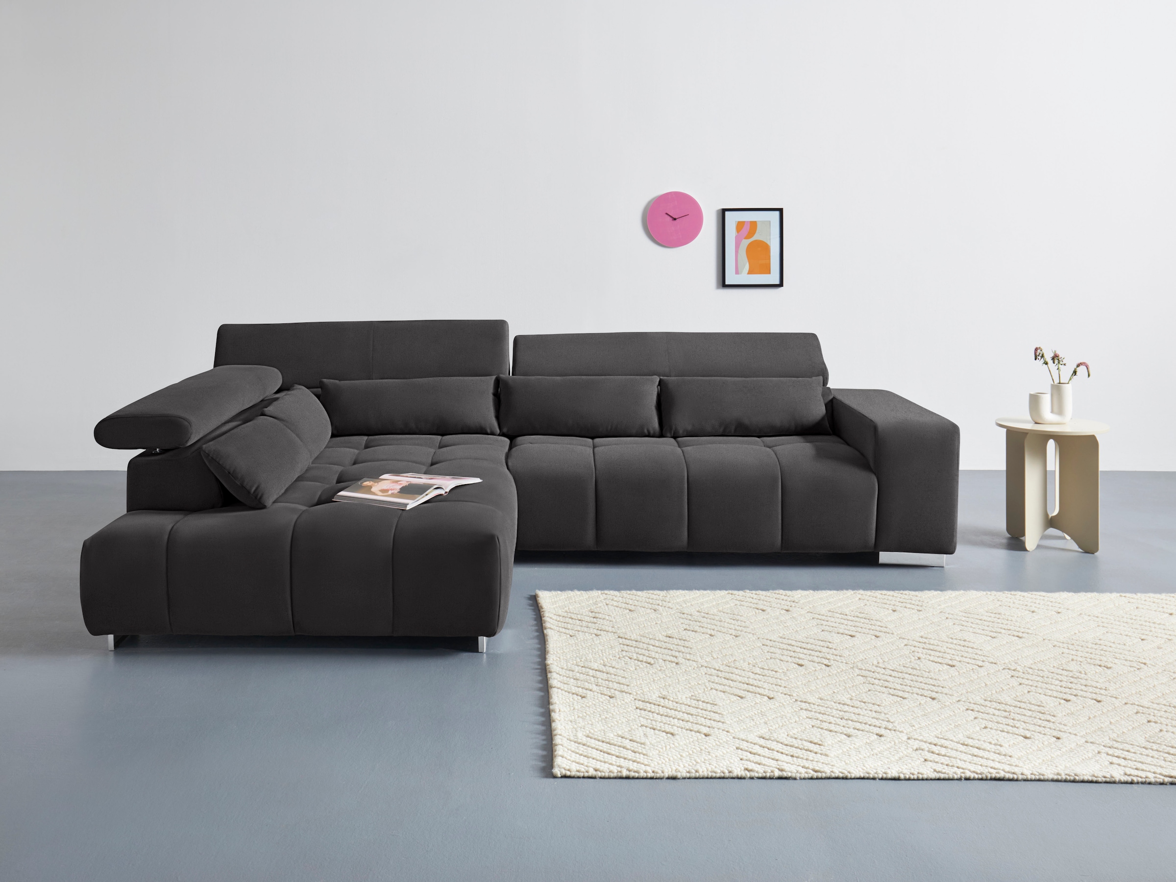 COTTA Ecksofa »Orion L-Form«, mit Ottomane, inklusive verstellbarer Kopfstützen und 5 Nierenkissen