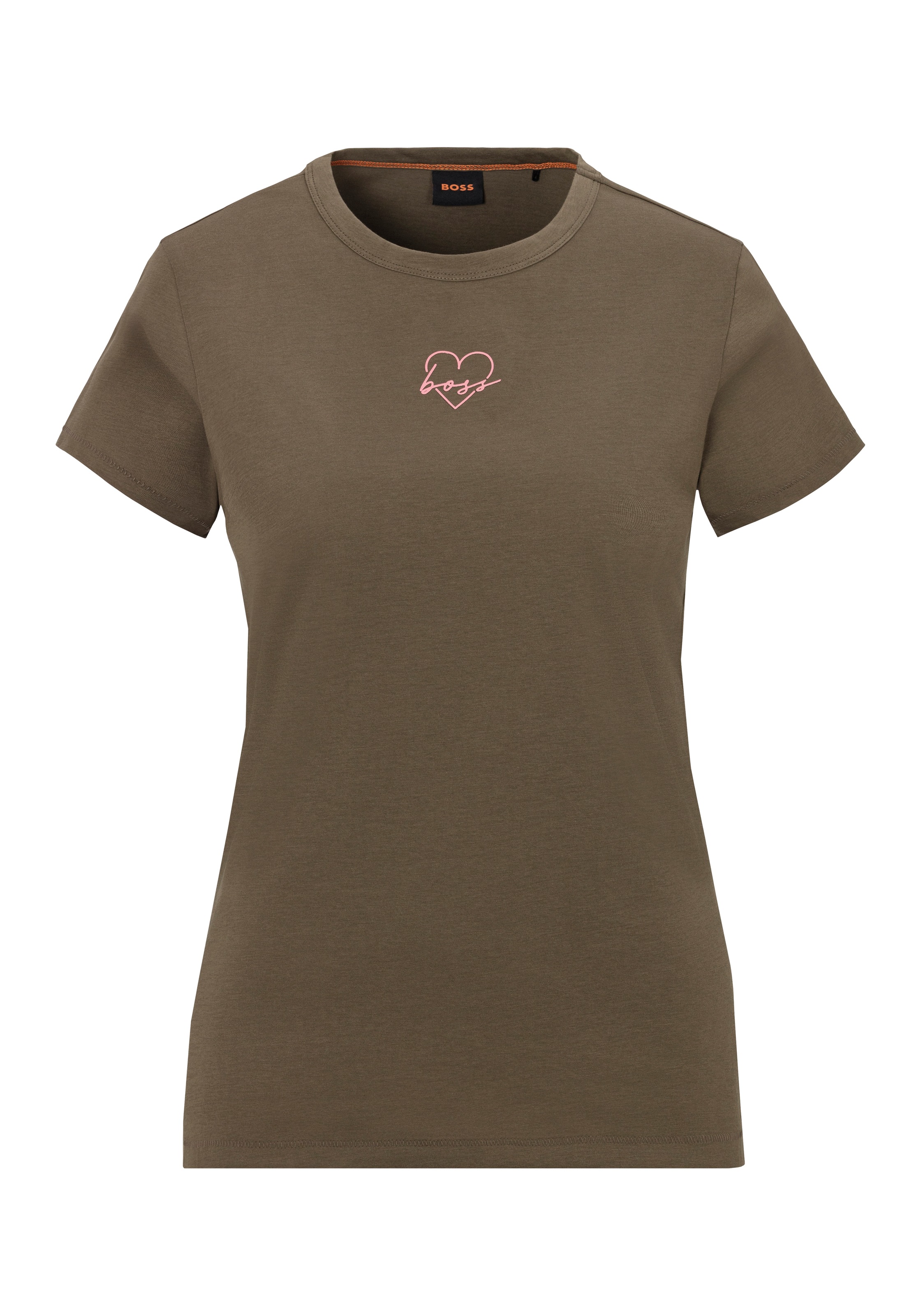 BOSS ORANGE T-Shirt »Elogo Print6 Premium Damenmode« mit BOSS Logoschriftzug mit Mille Fleur Print