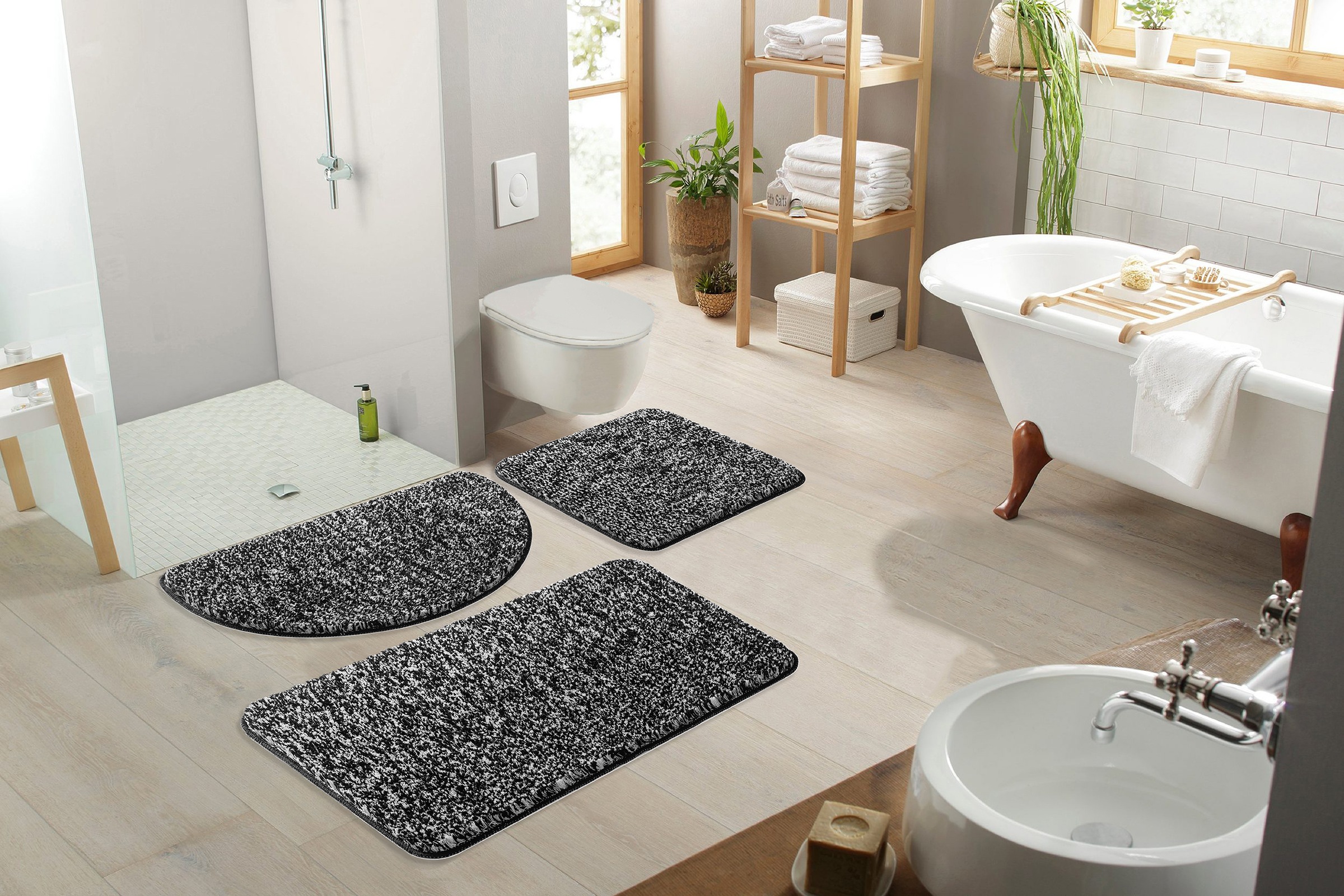 my home Badematte »Vanessa meliert, Badvorleger, Badezimmer Teppich, Duschvorleger«, rutschhemmend beschichtet, strapazierfähig, Badteppich, weiche Haptik, unifarben