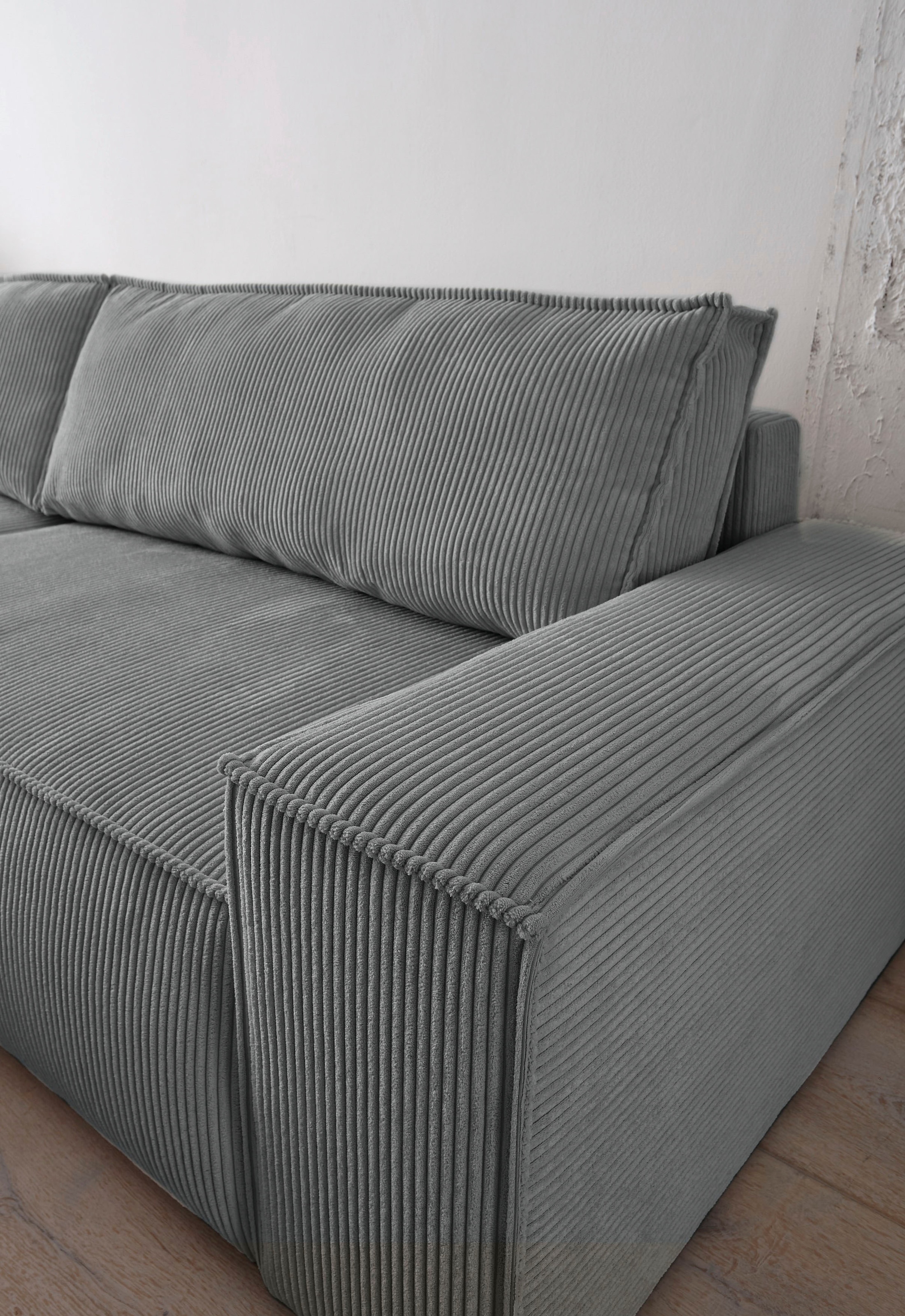 Home affaire Ecksofa SHERWOOD Schlafsofa 267 cm, L-Form, Schlaffunktion mit Bettkasten (210x136 cm), Cord, Vintage, Samtvelours