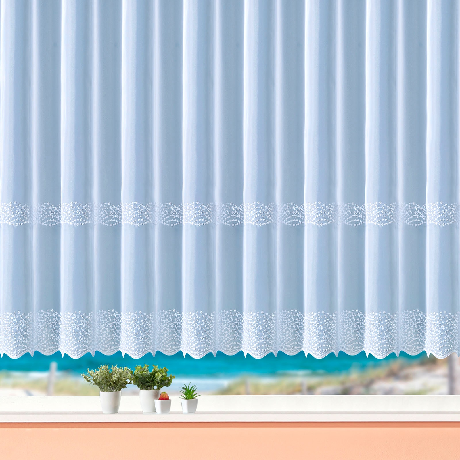 Weckbrodt Gardine »Duisburg«, (1 St.), echte Stickerei, Voile, transparent, Bordüre, Kante, gebogt, Store