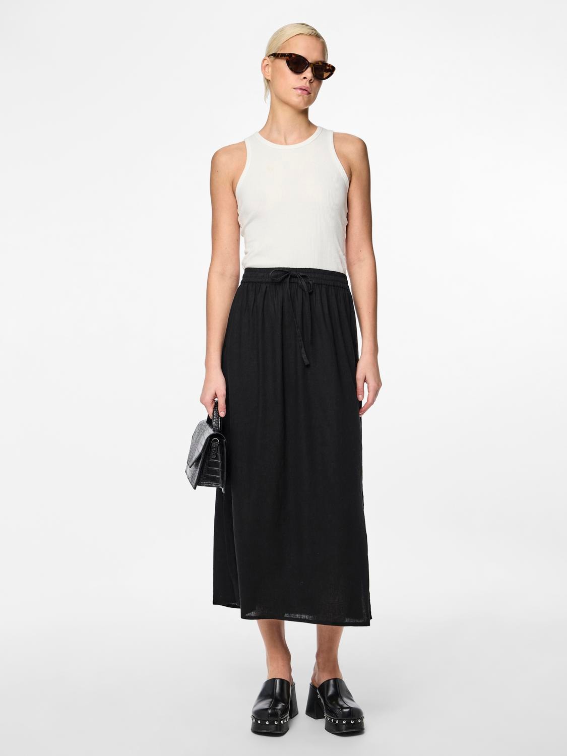 pieces Sommerrock »PCPIA MW ANKLE SKIRT WVN NOOS«, mit Leinen