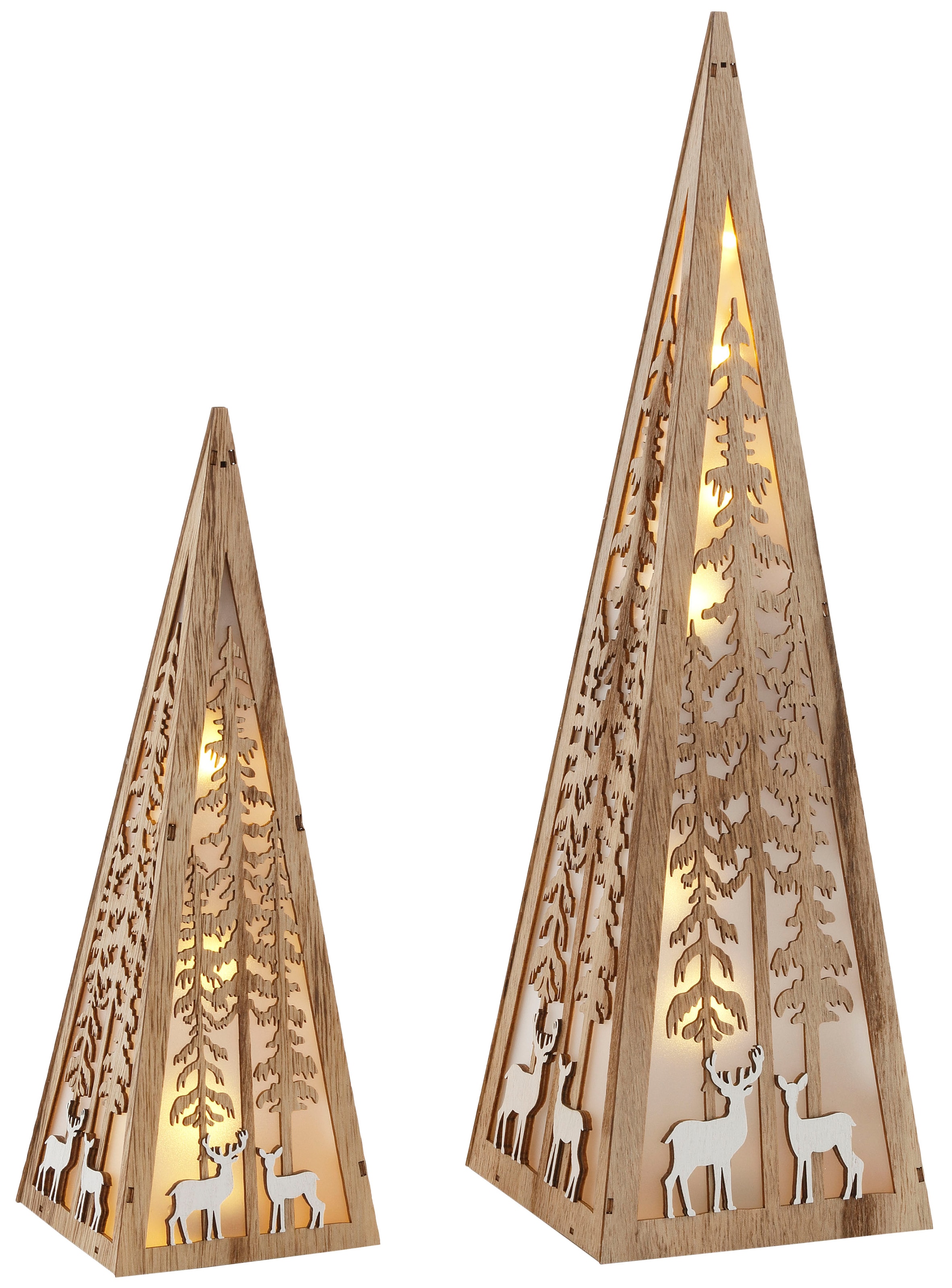 Home affaire LED Dekoobjekt »Pyramide«, im 2-teiligen Set, mit liebevollen  Details, Höhe ca. 30 + 45 cm en ligne | Beleuchtete Weihnachtssterne