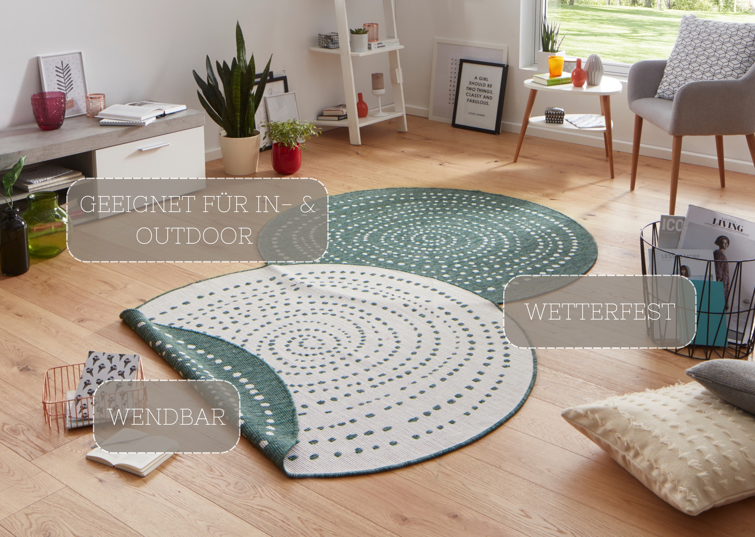NORTHRUGS Teppich »Bali Wendeteppich«, rund, 5 mm Höhe, In-& Outdoor, Wetterfest, Balkon, Garten, Wohnzimmer, Wasserfest