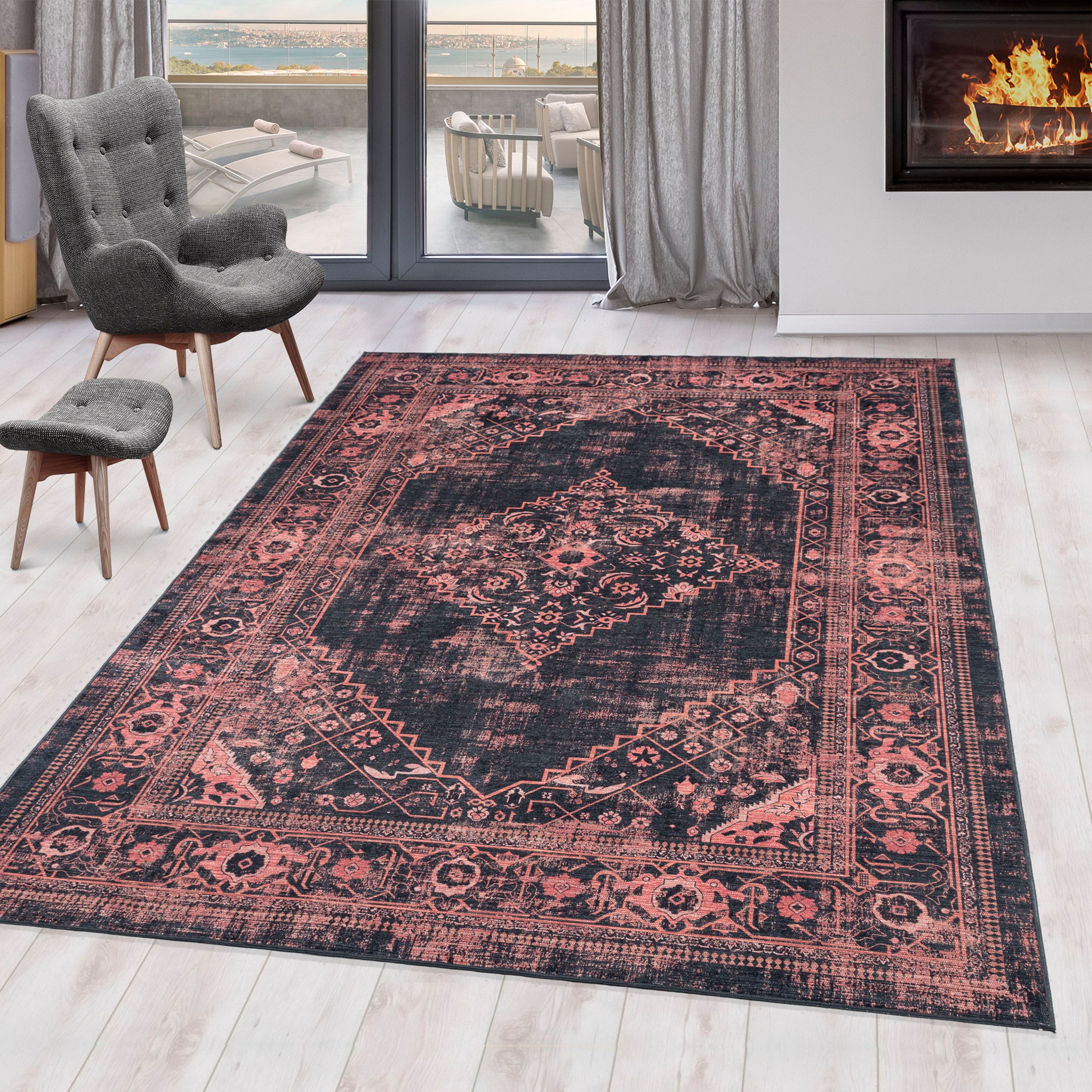 Ayyildiz Teppiche Teppich »FIESTA 4301« rechteckig 6 mm Höhe Läufer, pflegeleichter Kurflorteppich, moderner Vintage, Orient Optik