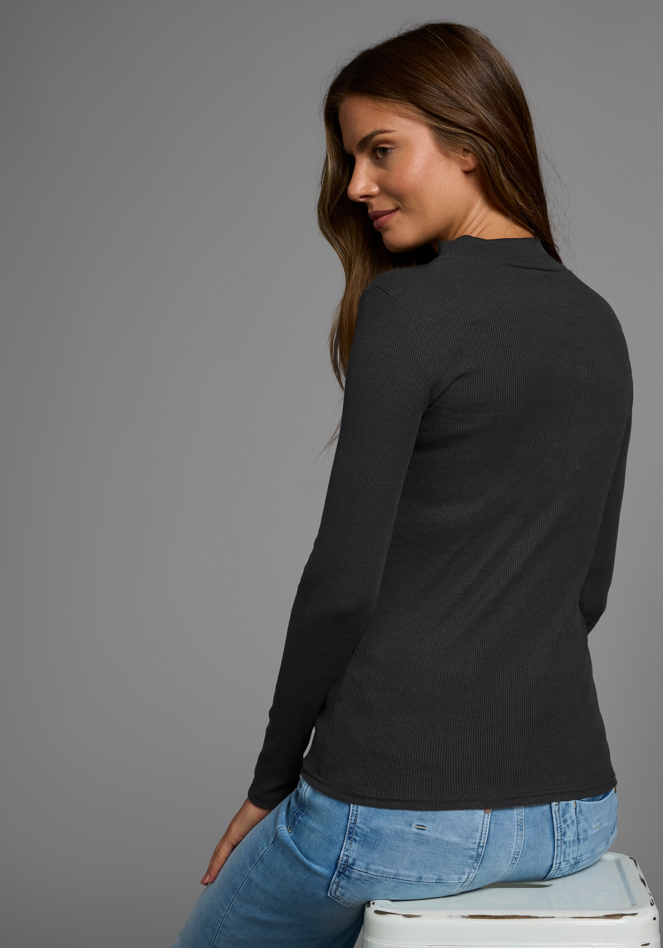 AJC Langarmshirt, langärmelig, Basic-Stil, Stehkragen, ideal für Büro und Freizeit