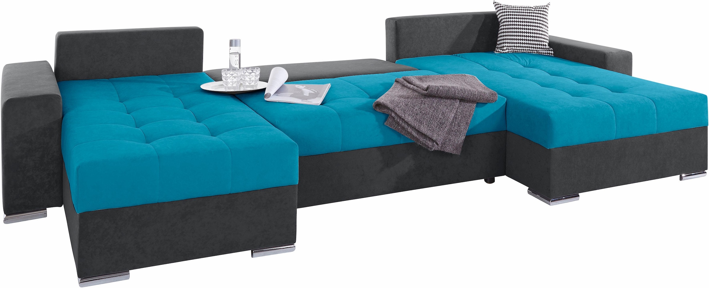 COLLECTION AB Wohnlandschaft »XXL-Josy U-Form, Breite 333 cm, mit 2 Recamieren 77 & 97 cm«, inkl. Bettfunktion, Bettkasten, mit 5 gleich grossen Rückenkissen