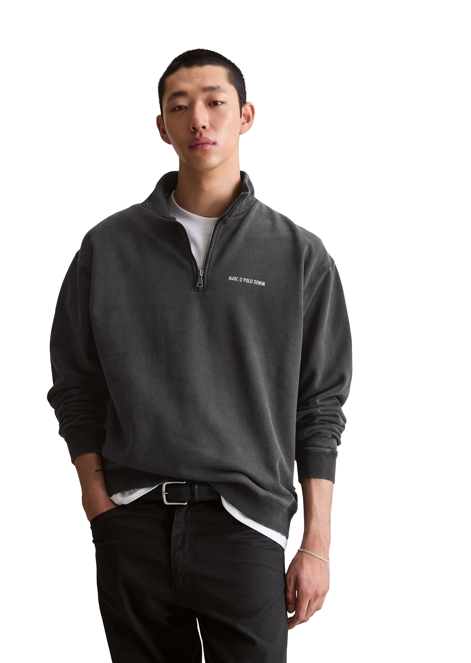 Marc O'Polo DENIM Sweatshirt, Troyerkragen, relaxed fit, Logoprint