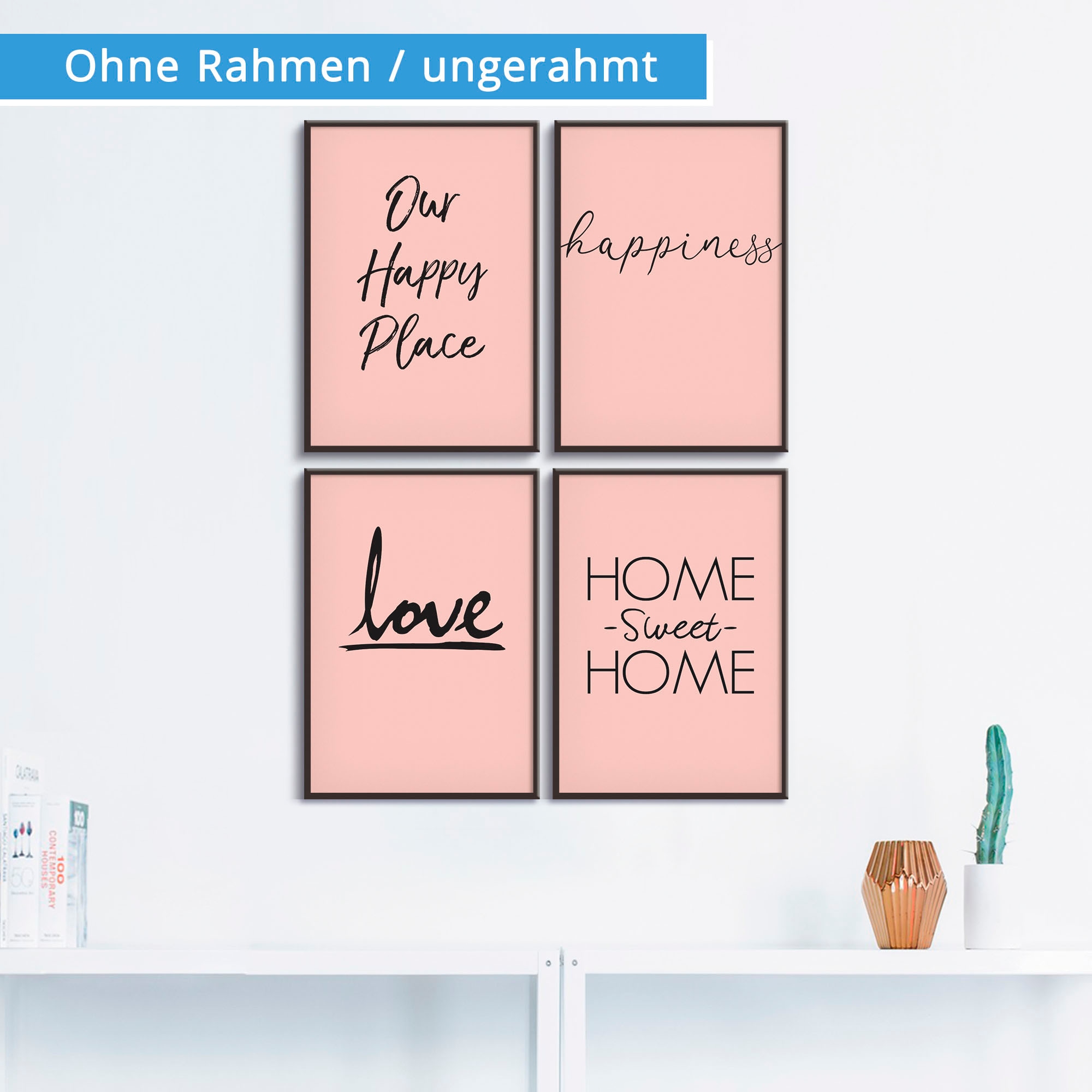 Liebe Home | Poster Artland »Ort Poster, St.), & sweet Wandposter Texte, online Home«, Bild, Jelmoli-Versand Glück Sprüche Wandbild, (4 shoppen
