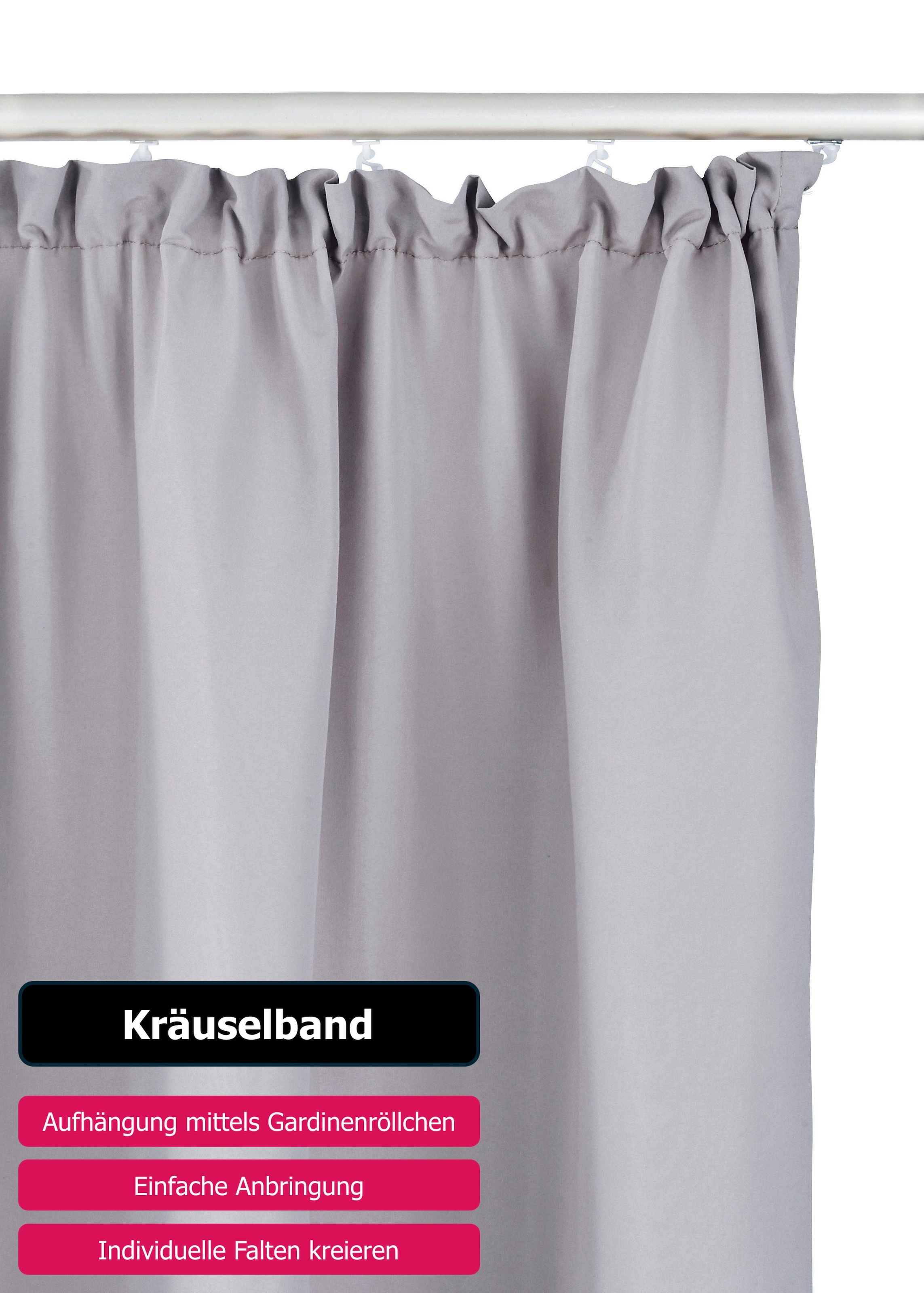 my home Vorhang »Raja, Gardinen mit Kräuselband, Vorhänge Wohnzimmer, modern, Vorhang«, (2 St.), 2er-Set, Bestseller, einfarbig, modern, pflegeleicht, Mikrofaser