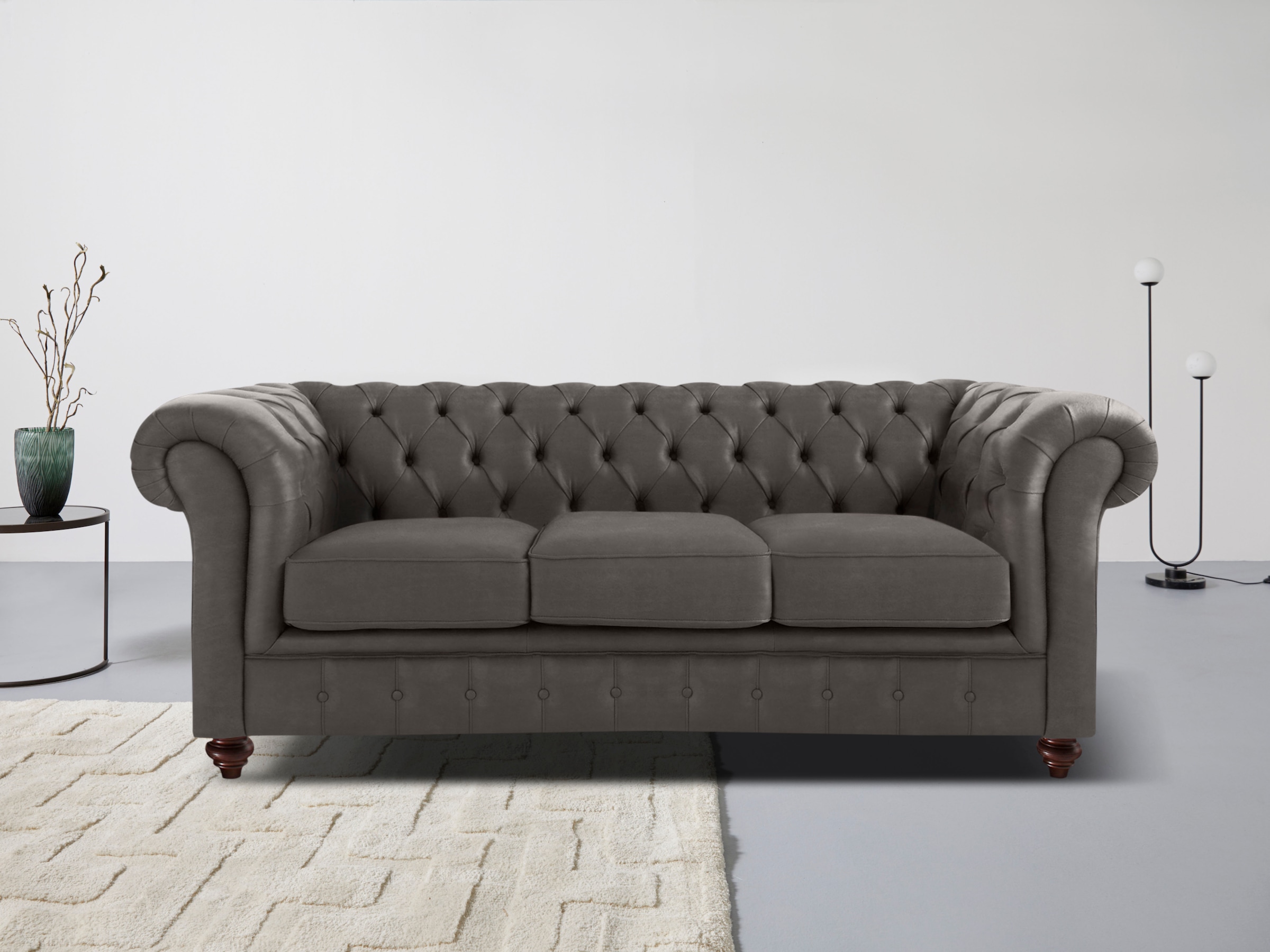 Home affaire Chesterfield-Sofa »Chesterfield 3-Sitzer B/T/H: 198/89/74 cm«, mit hochwertiger Knopfheftung, auch in Leder