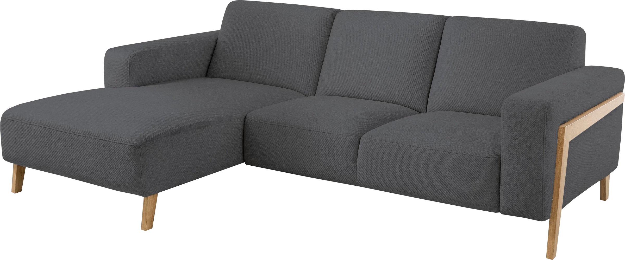 exxpo - sofa fashion Ecksofa »Starr Scandic Design, tolle Verarbeitung, bequem, Sichtholz am Armteil«, L-Form, wahlw. elektrische Sitztiefenverstellung, Massivholzfüsse