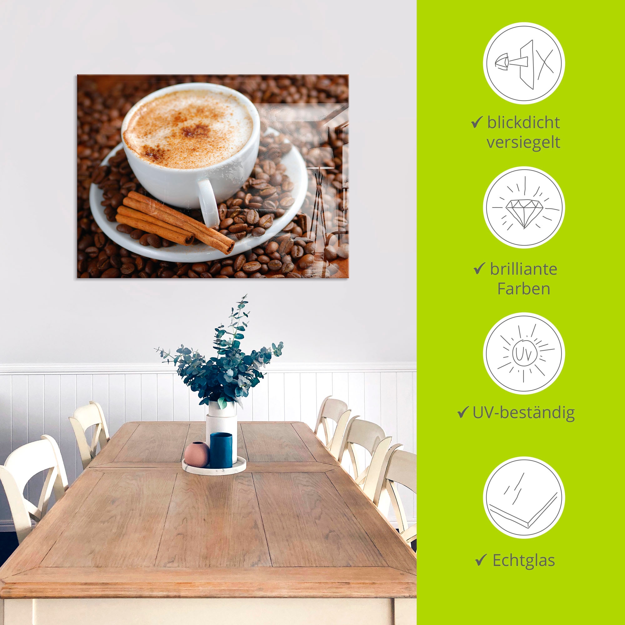 Artland Glasbild »Cappuccino - Kaffee«, Getränke, (1 St.), in verschiedenen Grössen