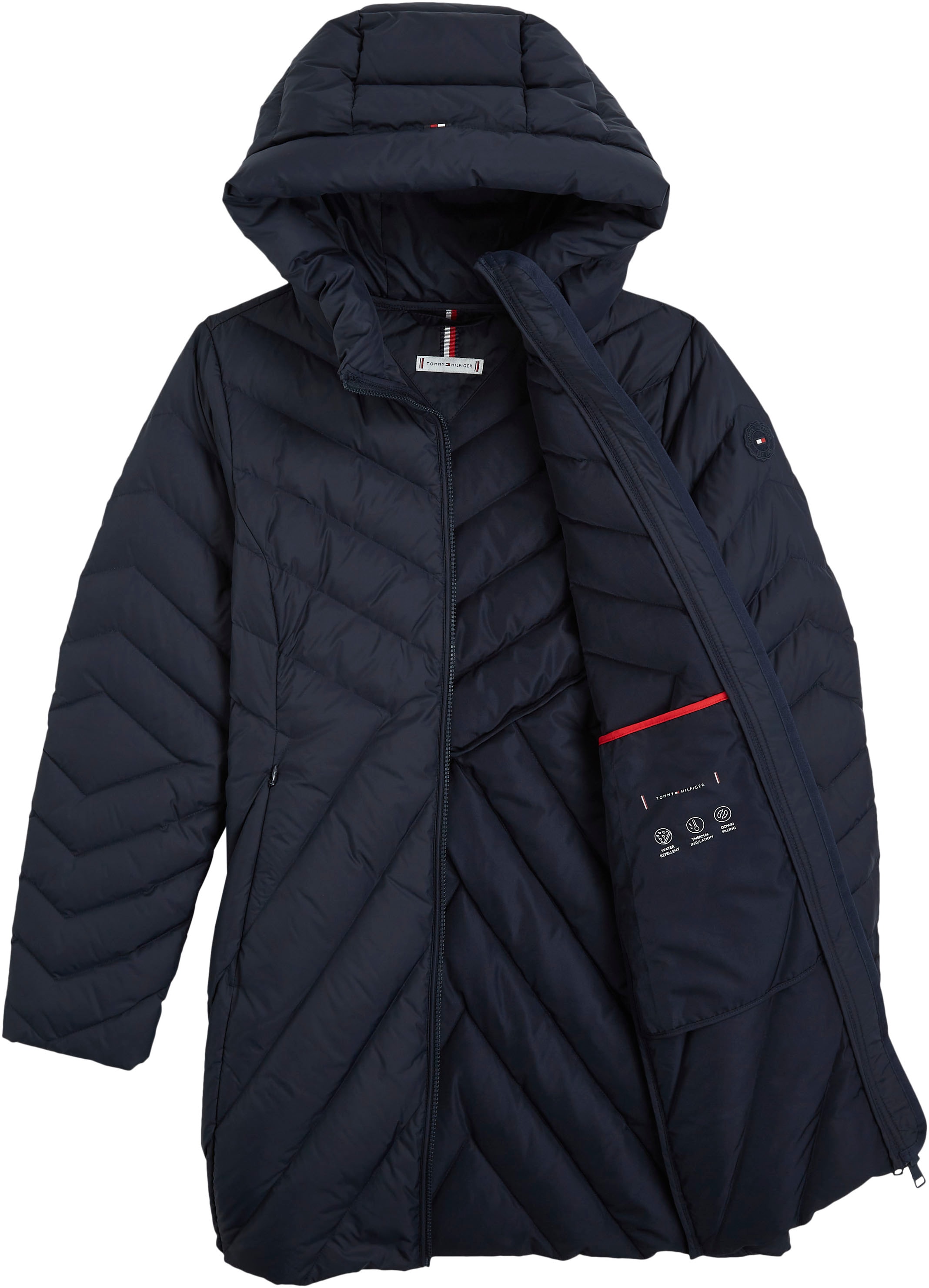 Tommy Hilfiger Steppmantel »CHEVRON MW PADDED COAT«, mit mittelstarker Wattierung und Tommy Hilfiger Markenlabel