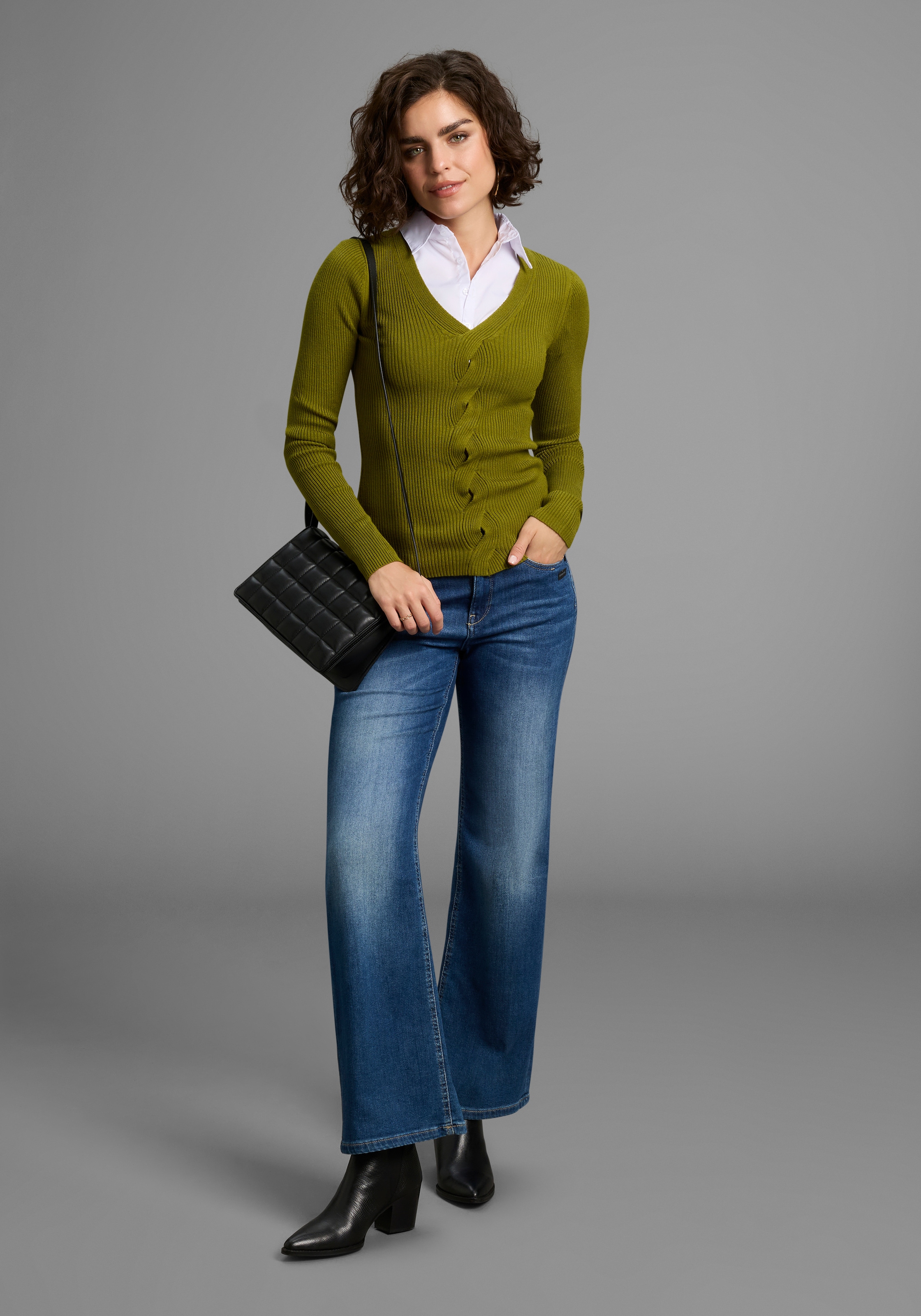 Laura Scott V-Ausschnitt-Pullover, mit Zopfmuster - NEUE KOLLEKTION