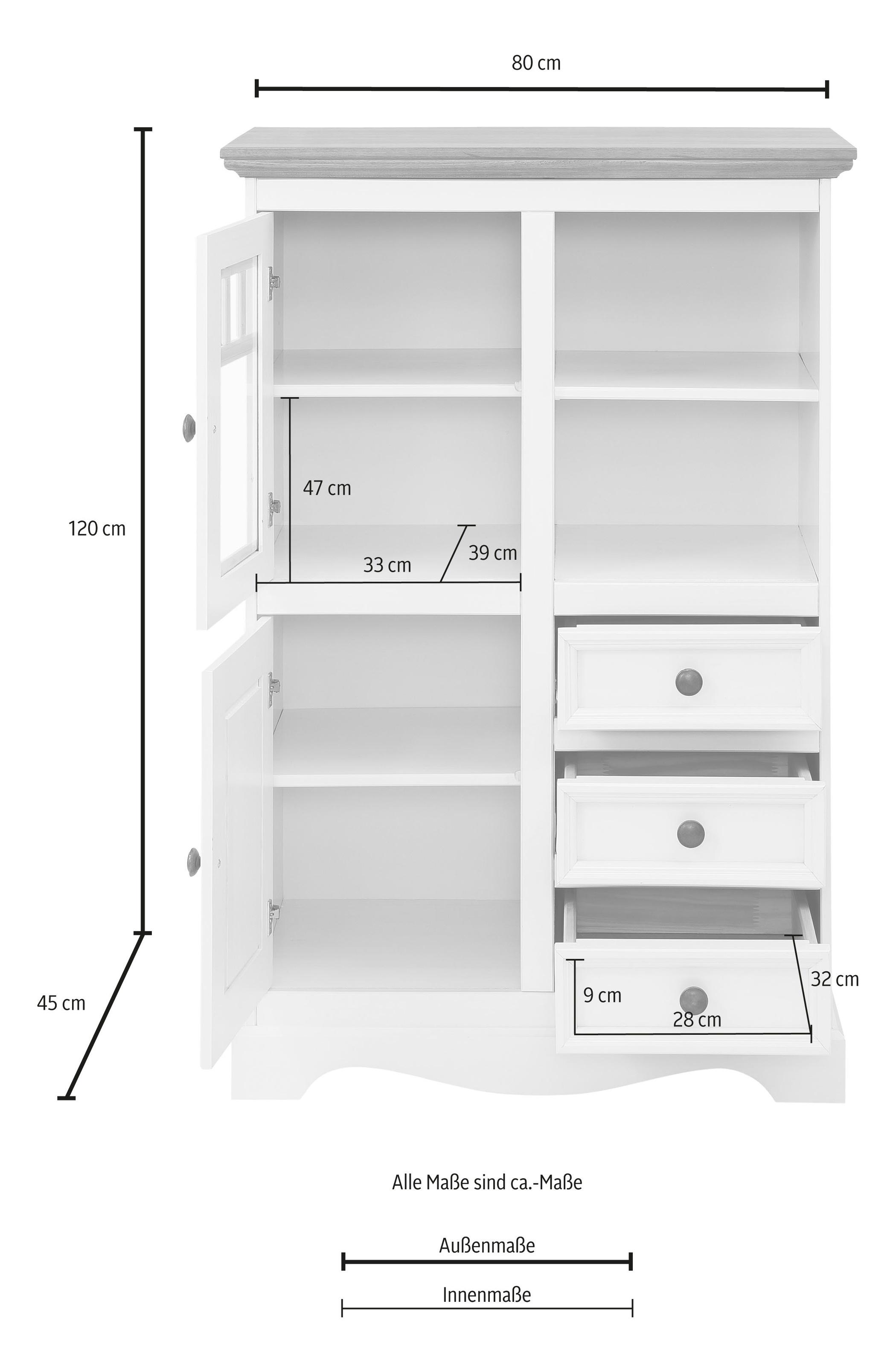Home affaire Highboard »Melissa«, Vitrine, Breite 80 cm
