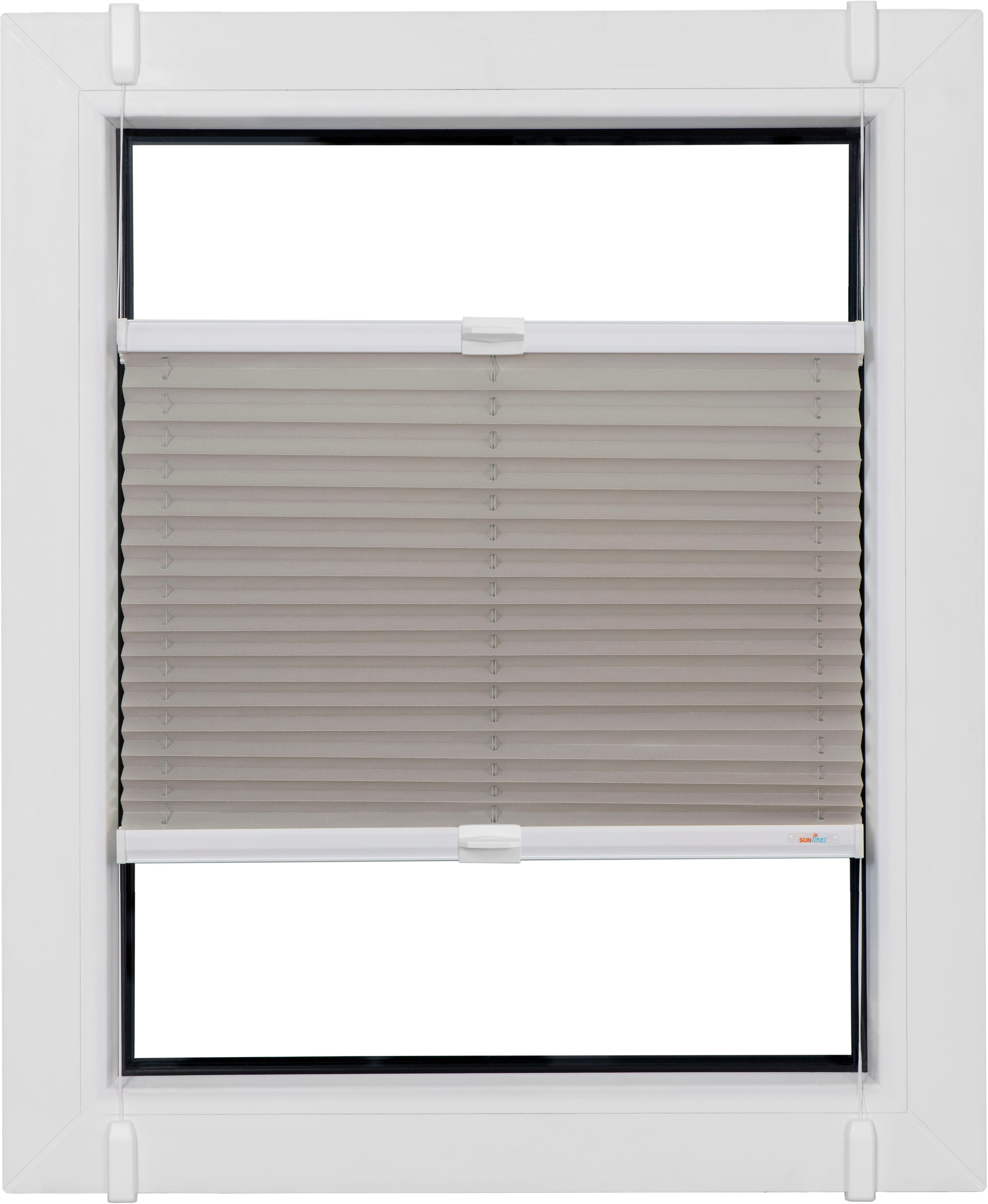 sunlines Plissee »One Size Style Crepe«, blickdicht, ohne Bohren, verspannt, Zubehörfarbe weiss, zum Klemmen