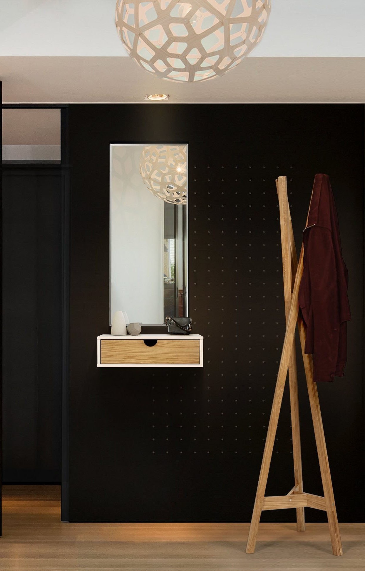 Woodman Nachttisch »Farsta, Beistelltisch, Ablage mit Schublade«, Holzfurnier aus Eiche, Breite 40 cm, Wandmontage, FSC®
