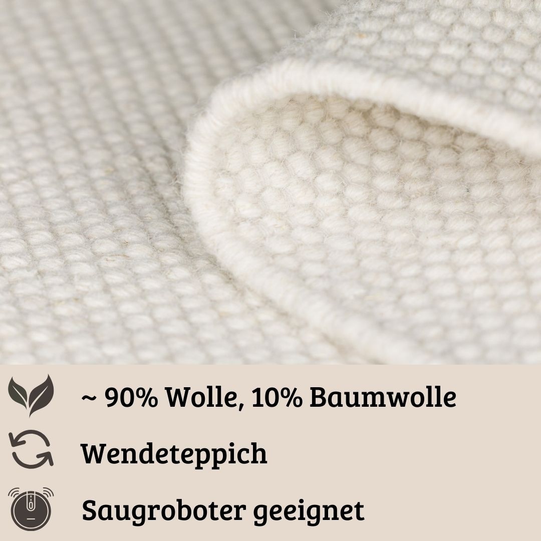 my home Wollteppich »Wolltraum Pur«, rund, 10 mm Höhe, Wendeteppich, handgewebt, Uni Farben, reine Wolle, Wohnzimmer
