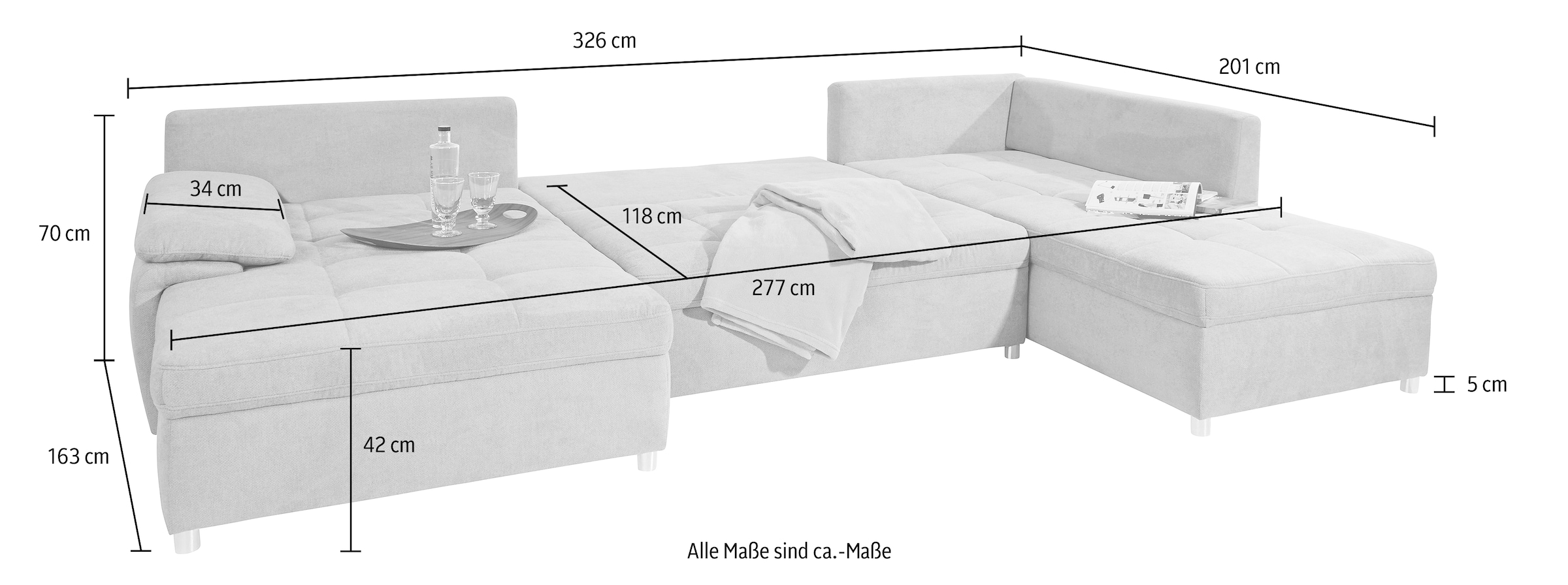 sit&more Wohnlandschaft »Labene U-Form«, wahlweise mit Bettfunktion und Bettkasten