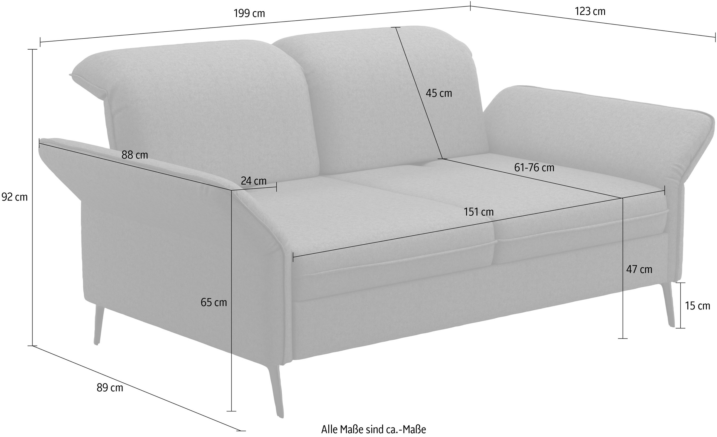 sit&more 3-Sitzer »Emely, inkl. Sitztiefenverstellung«, wahlweise mit Bettfunktion, Kopf- & Armteilverstellung