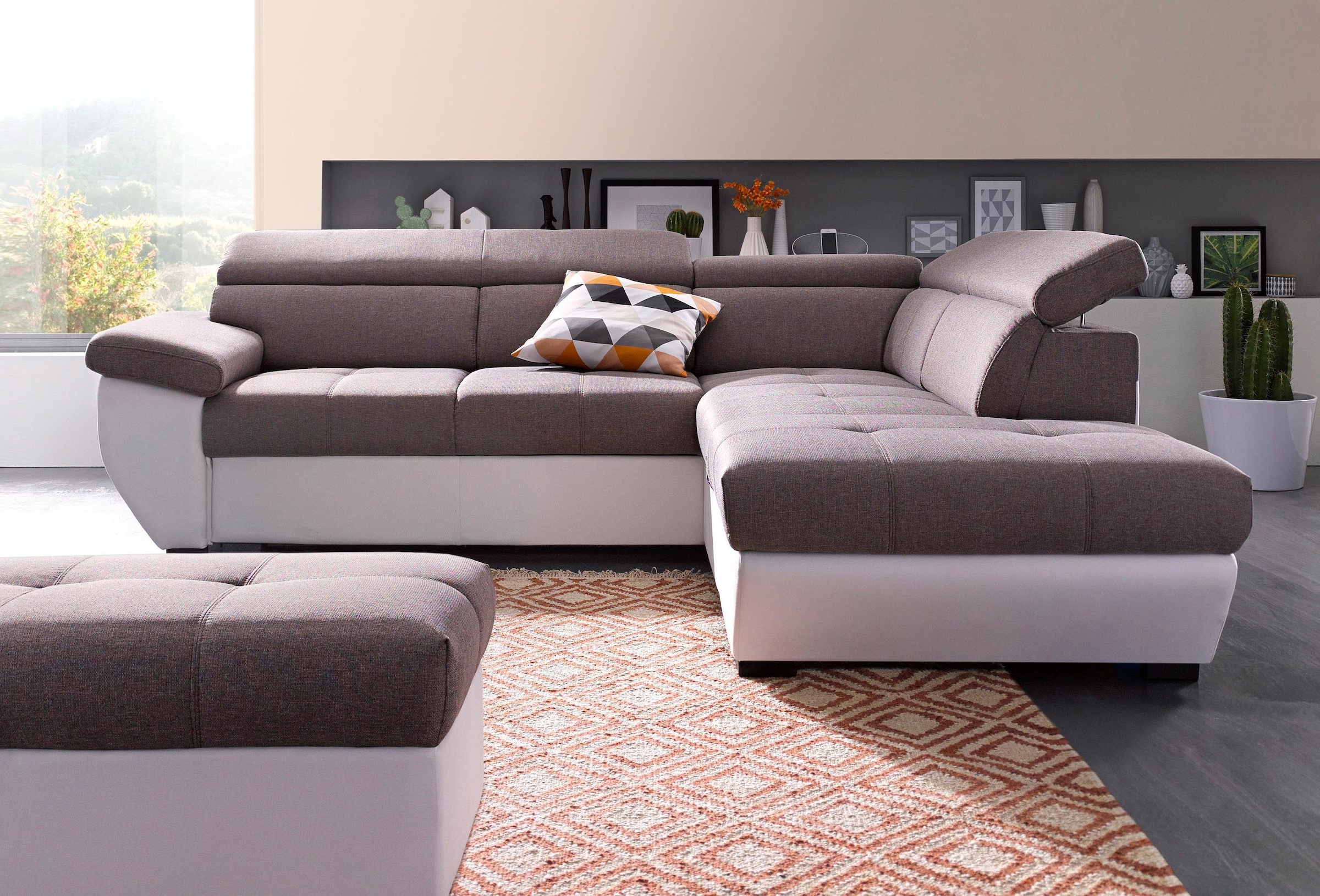 COTTA Polstergarnitur »Speedway«, (Set), Set: bestehend aus Ecksofa und Hocker, inklusive Kopfteilverstellung