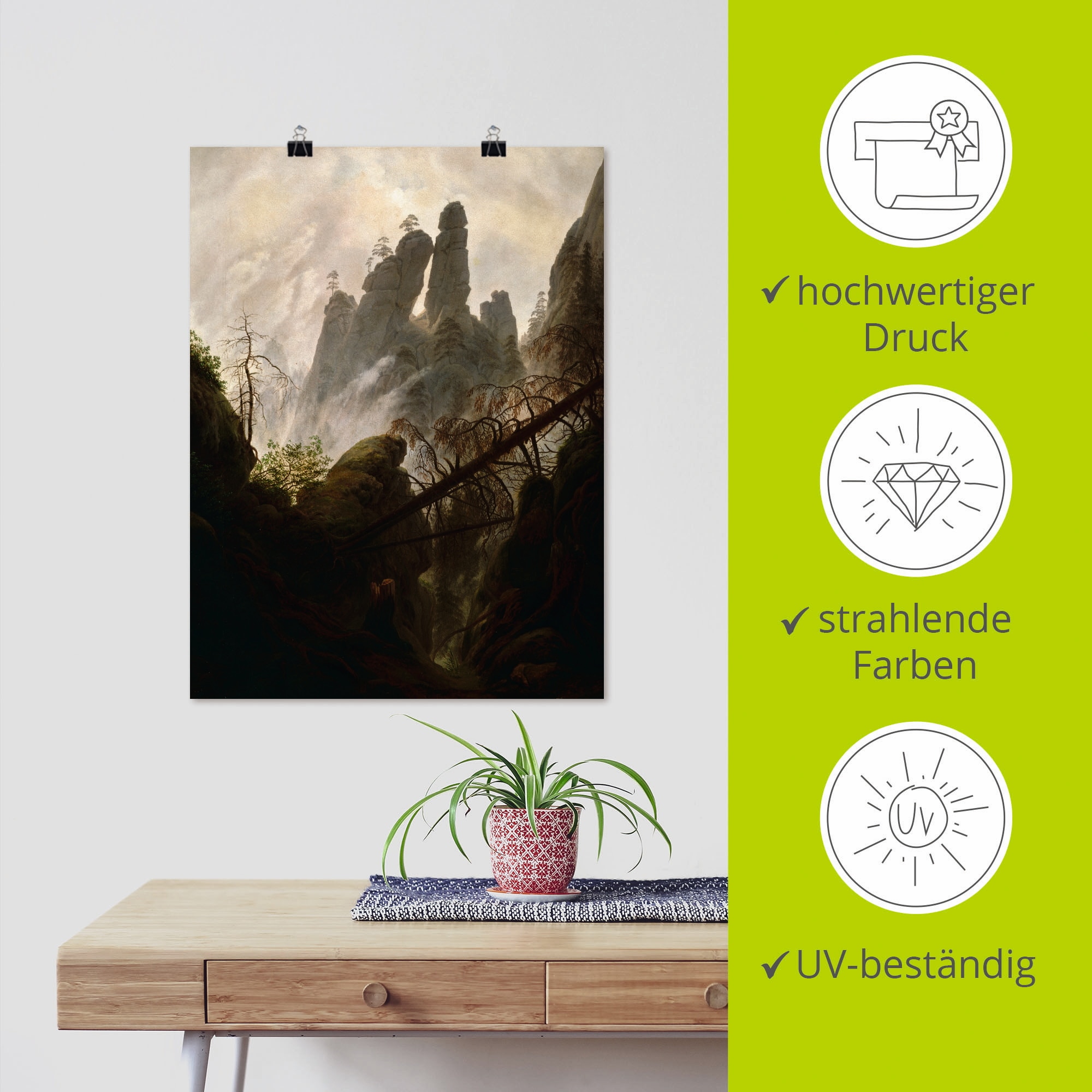 Artland Kunstdruck »Felsenschlucht, 1822/23«, Felsen, (1 St.), als Leinwandbild, Wandaufkleber oder Poster in versch. Grössen