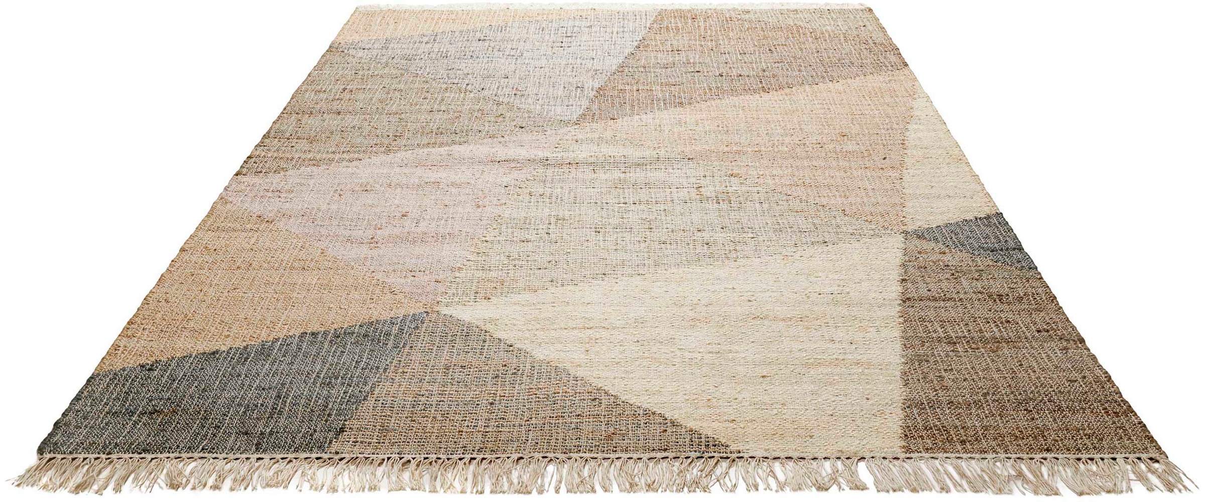 Green Looop Teppich "Vincent GL-82111" rechteckig 4 mm Höhe Naturfaser Teppich aus 80% Jute 20% Baumwolle, mit Fransen, Wohnzimmer